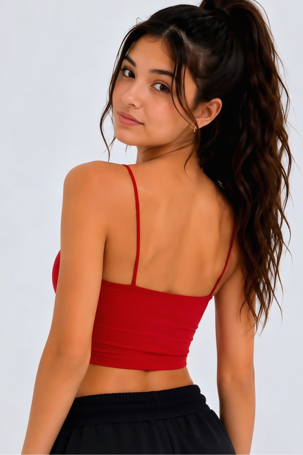 OWNME Kadın ince Ip Askılı çift katli Crop Bluz , Basic Büstiyer görsel 7