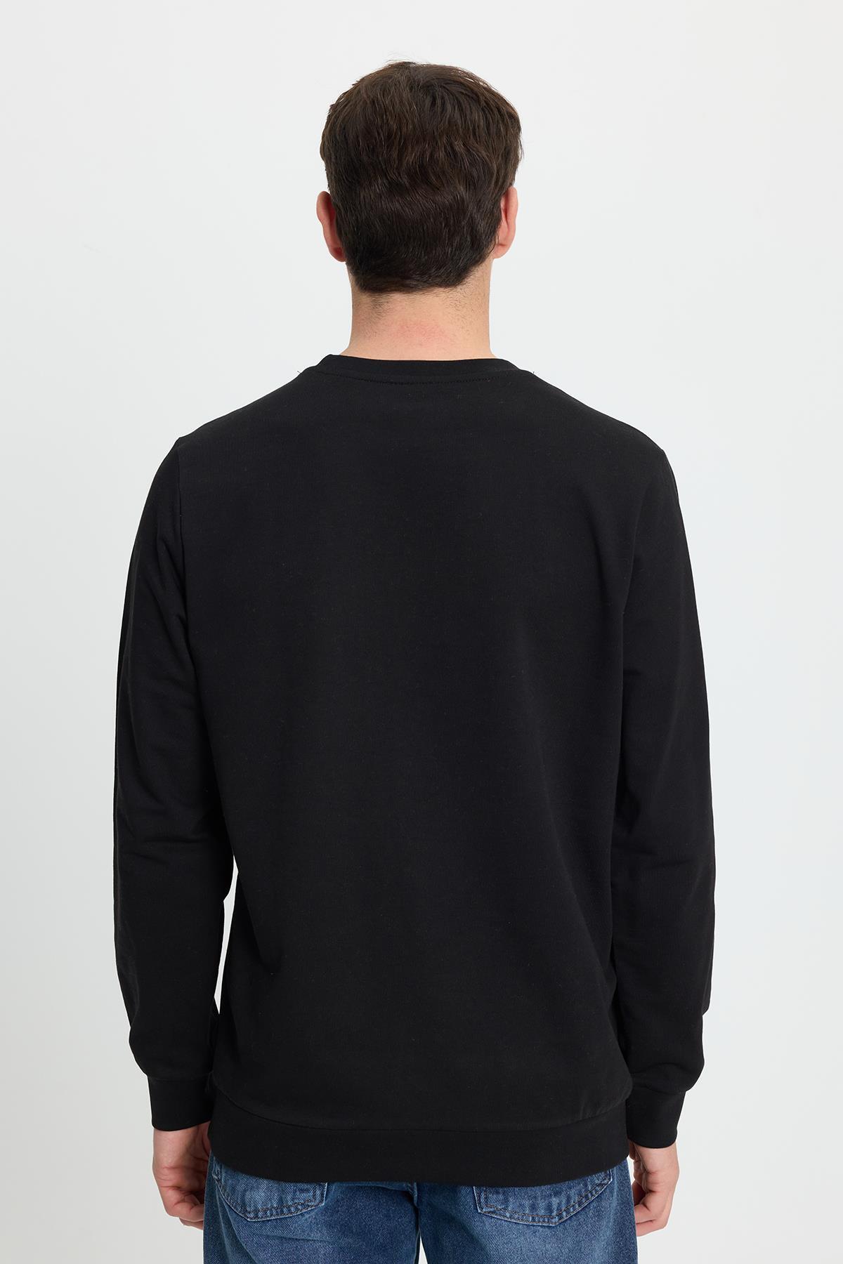 Tudors Erkek Relax Fit Rahat Kesim %100 Pamuk 2 İplik Bisiklet Yaka Siyah Sweatshirt görsel 8