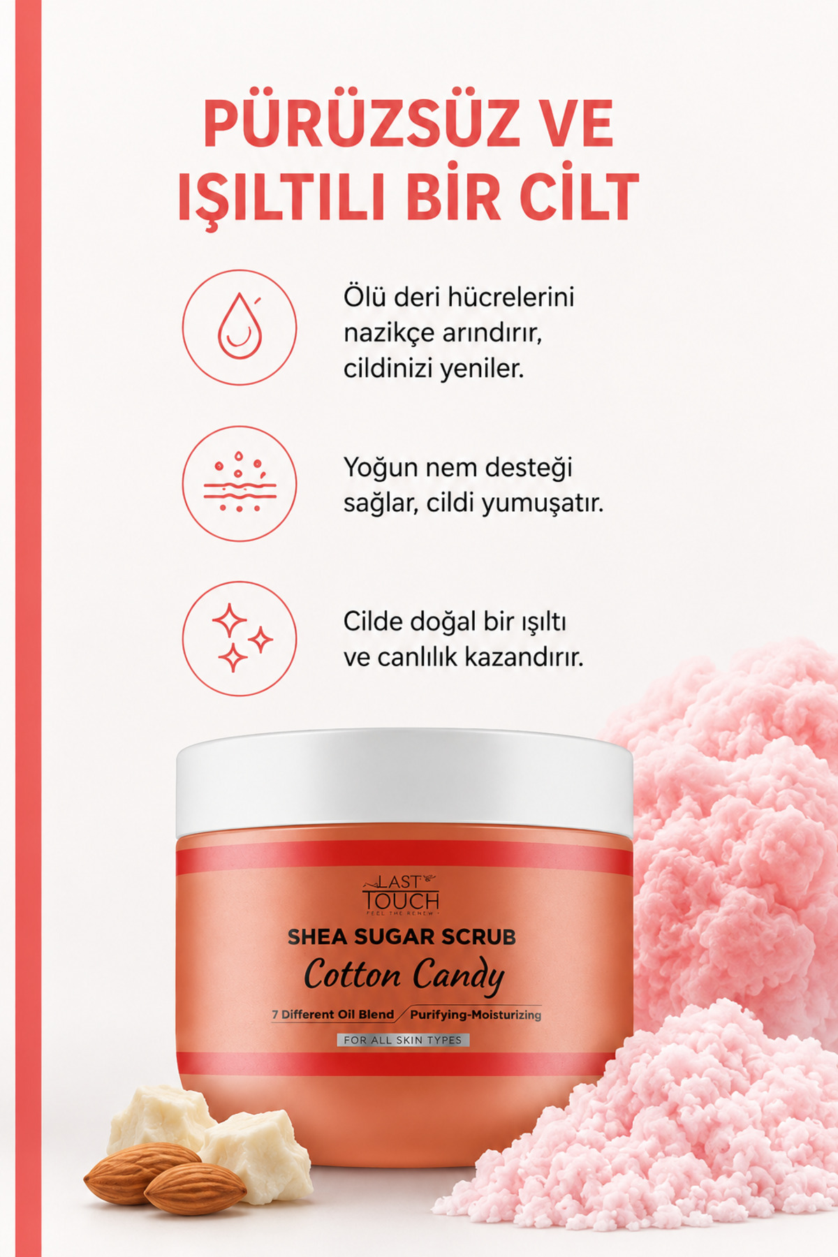 Body Scrub Besleyici, Nemlendirici ve Arındırıcı, Shea Şeker Scrub 300 ML ( Cotton Candy ) — BS25130 — تصویر 3 از 9