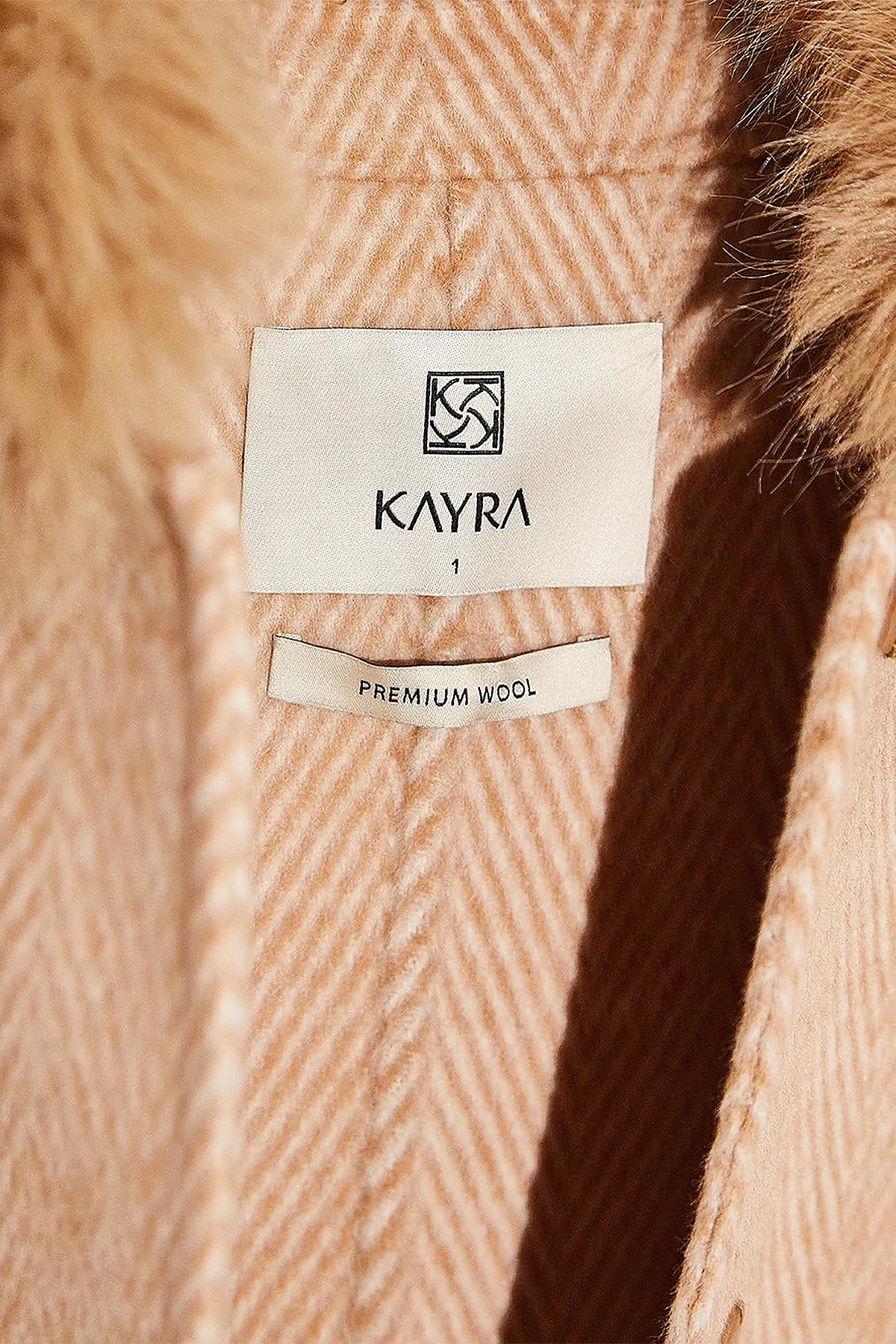 Kayra Premium Yünlü Çizgili Kaban Açık Camel görsel 4