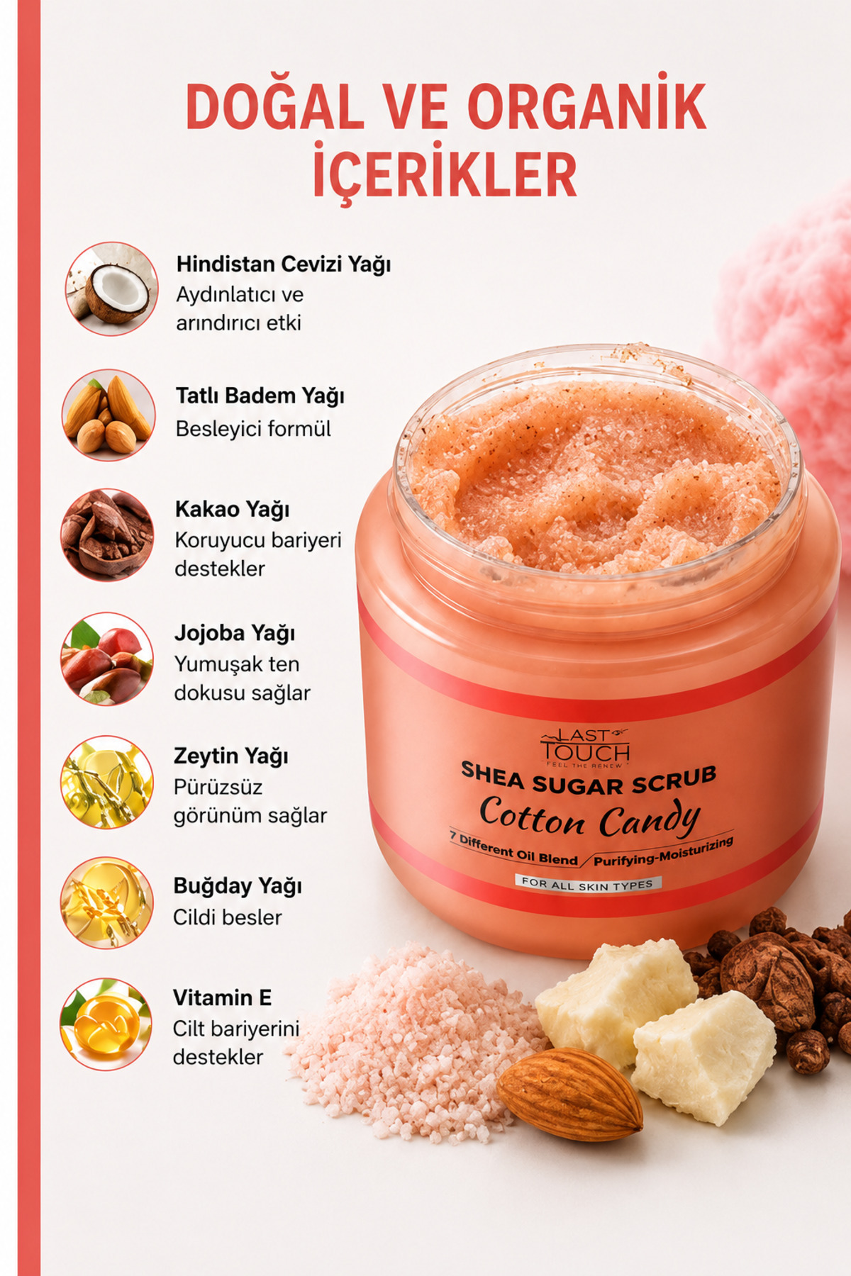 Body Scrub Besleyici, Nemlendirici ve Arındırıcı, Shea Şeker Scrub 300 ML ( Cotton Candy ) — BS25130 — تصویر 5 از 9