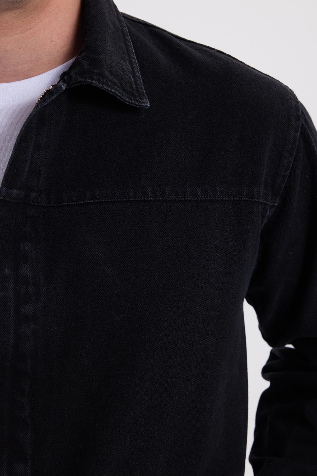 Tudors Erkek Relax Fit Rahat Kesim Çift Cep Denim Siyah Kot Mont Gömlek görsel 6
