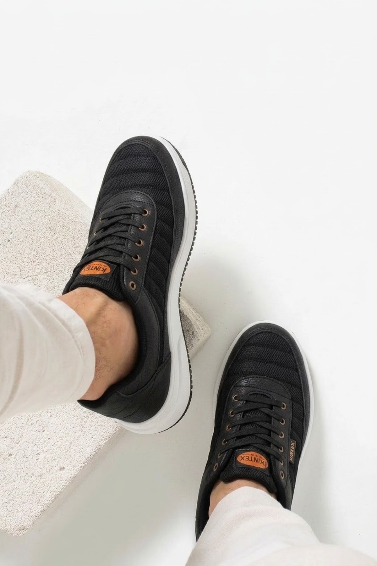 İmerShoes Erkek Siyah Beyaz Sneaker Bağcıklı Hafif Rahat Fileli Hava Alan Günlük Yürüyüş Spor Ayakkabısı 014 görsel 3