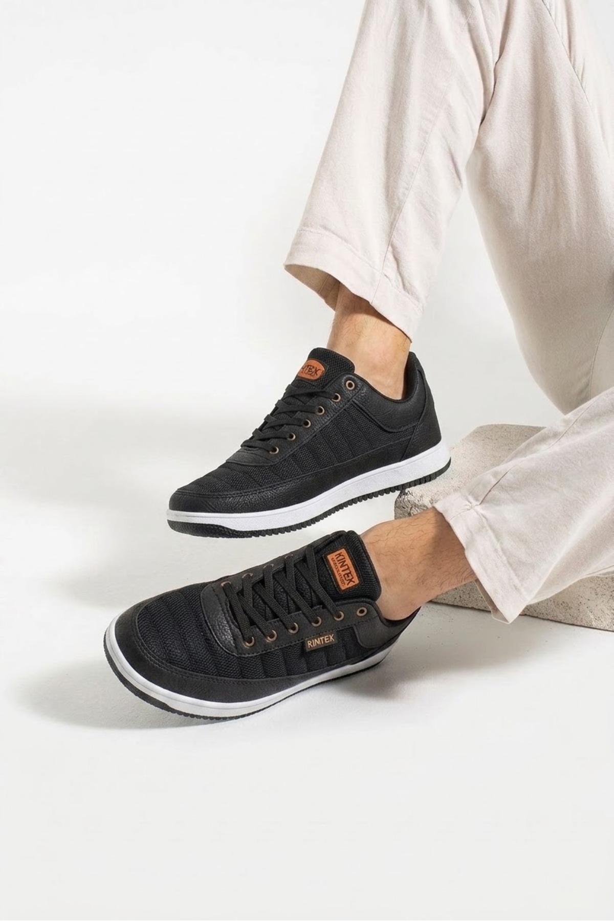İmerShoes Erkek Siyah Beyaz Sneaker Bağcıklı Hafif Rahat Fileli Hava Alan Günlük Yürüyüş Spor Ayakkabısı 014 görsel 5