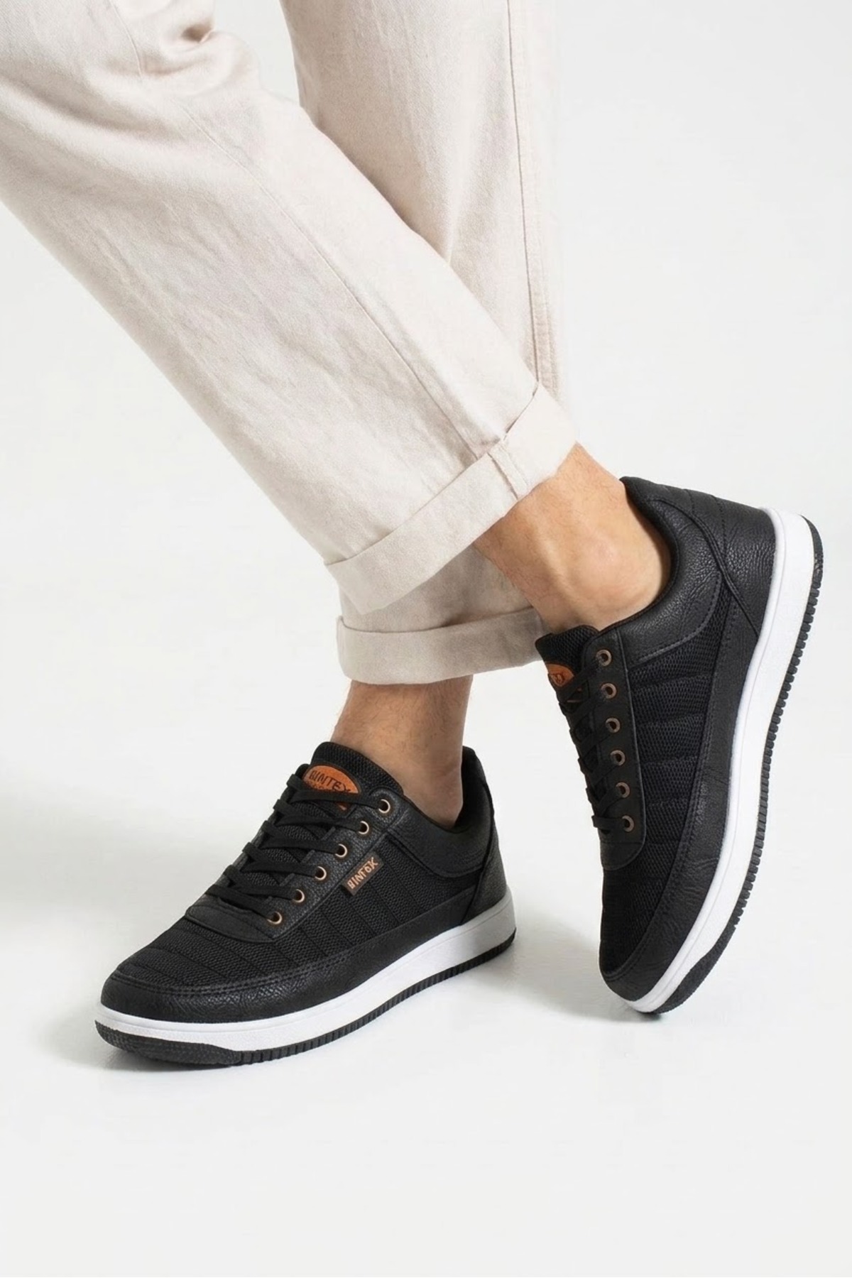 İmerShoes Erkek Siyah Beyaz Sneaker Bağcıklı Hafif Rahat Fileli Hava Alan Günlük Yürüyüş Spor Ayakkabısı 014 görsel 2