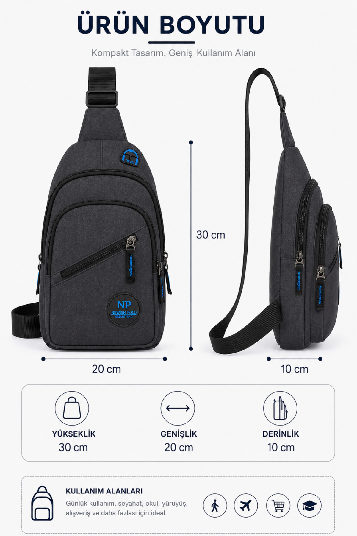 AVCA Unisex Çapraz Askılı Çanta Göğüs Çantası Tek Kol Omuz Çanta Kulaklık Çıkışlı Bodybag Günlük görsel 4