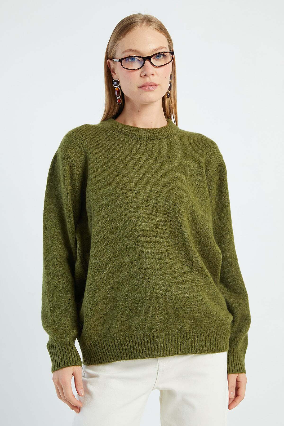 Fulla Moda Basic Bisiklet Yaka Salaş Triko Kazak görsel 5