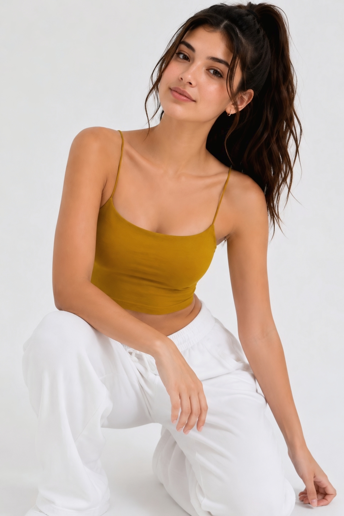 OWNME Kadın ince Ip Askılı çift katli Crop Bluz , Basic Büstiyer görsel 3