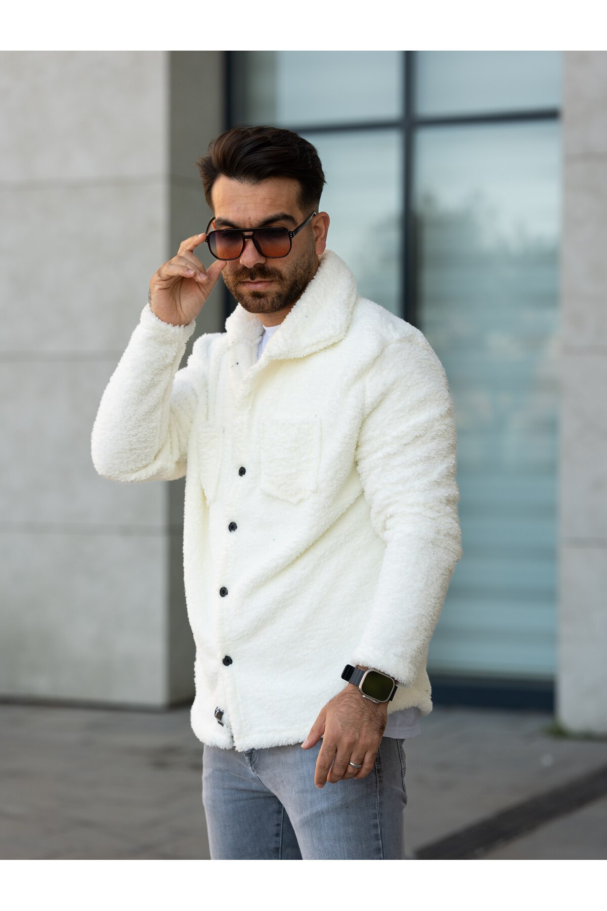 OTAKU Unisex Beyaz Peluş Polar Hırka görsel 2
