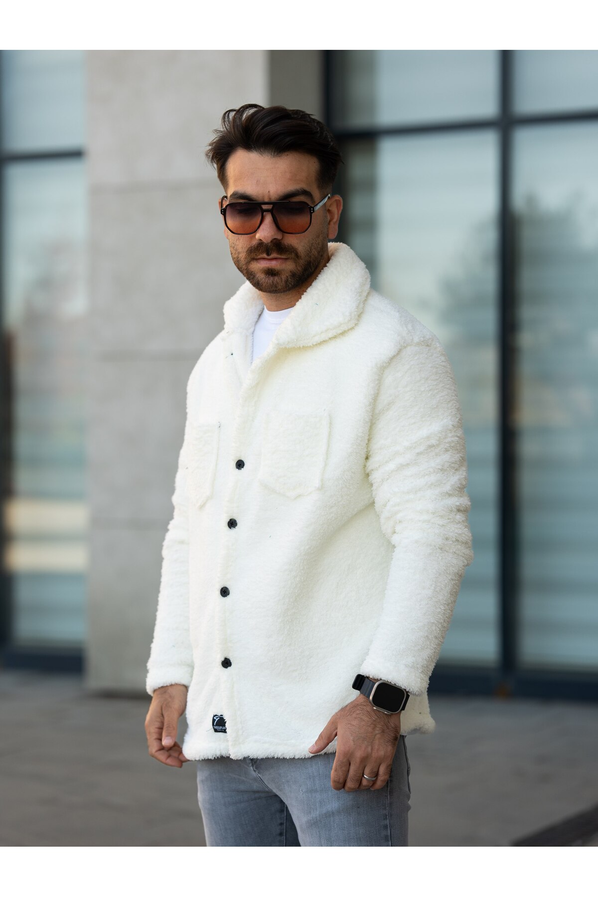 OTAKU Unisex Beyaz Peluş Polar Hırka görsel 4