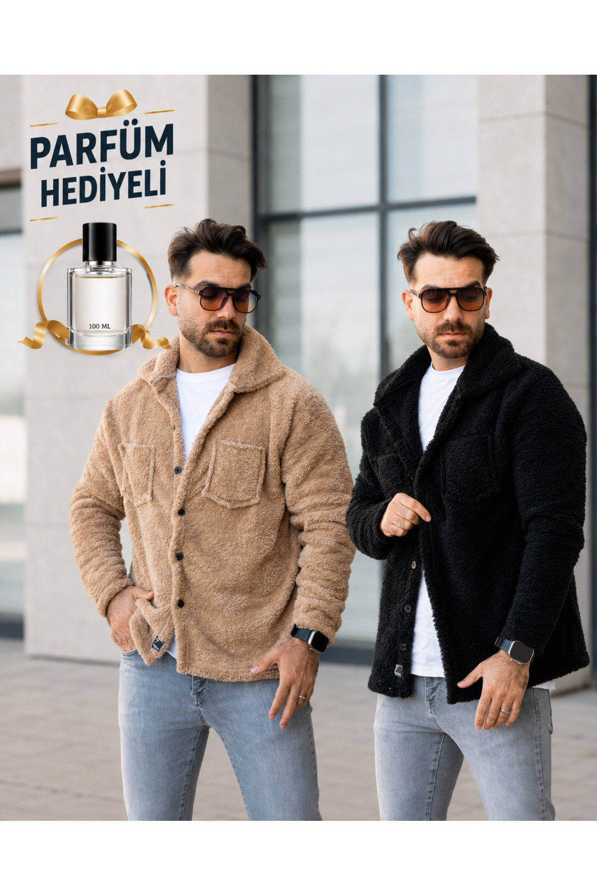 2'li Unisex Peluş Polar Hırka ve 100 ml Parfüm — رنگارنگ OTK-HRK