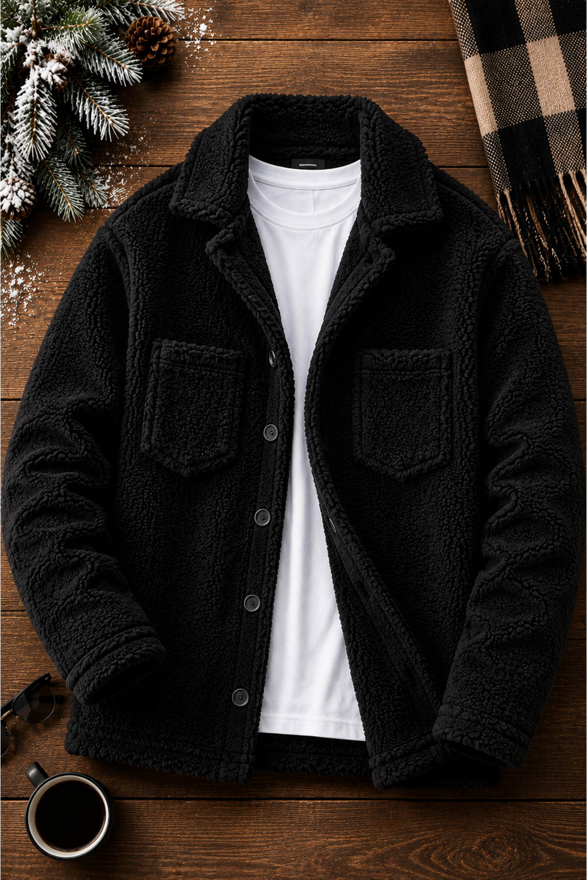 OTAKU Unisex Siyah Peluş Polar Hırka