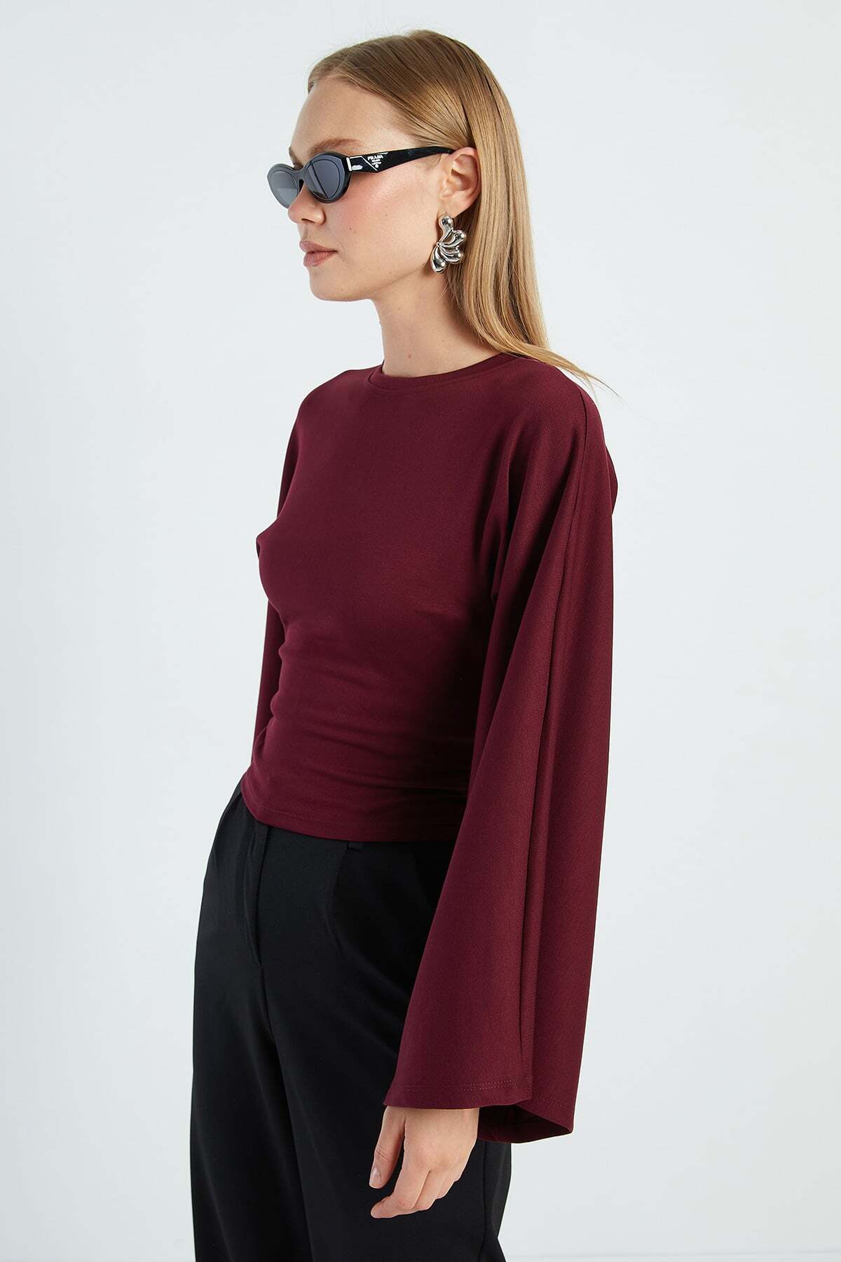 Fulla Moda Drapeli Geniş Kol Modal Bluz görsel 6