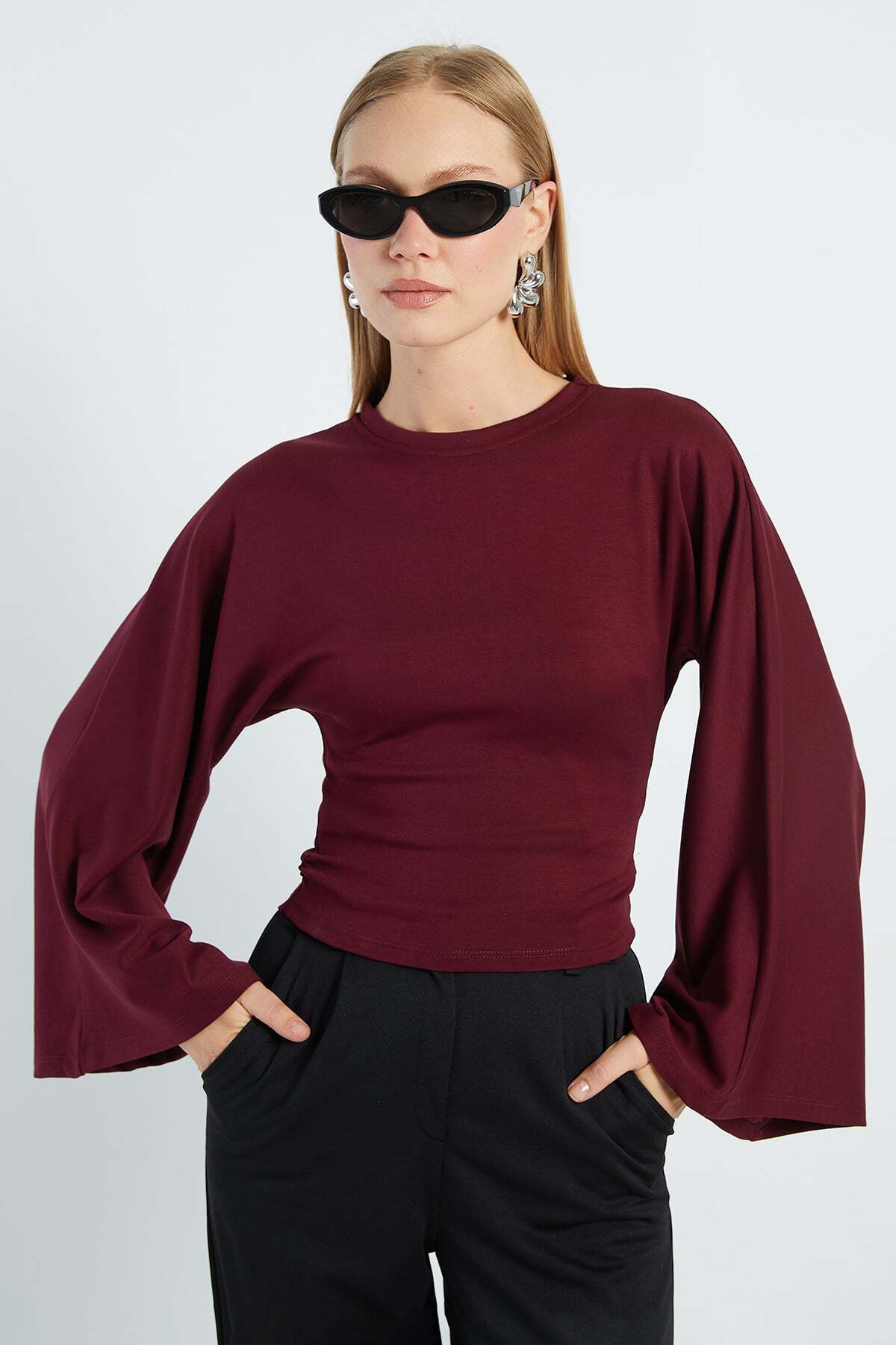 Fulla Moda Drapeli Geniş Kol Modal Bluz görsel 4