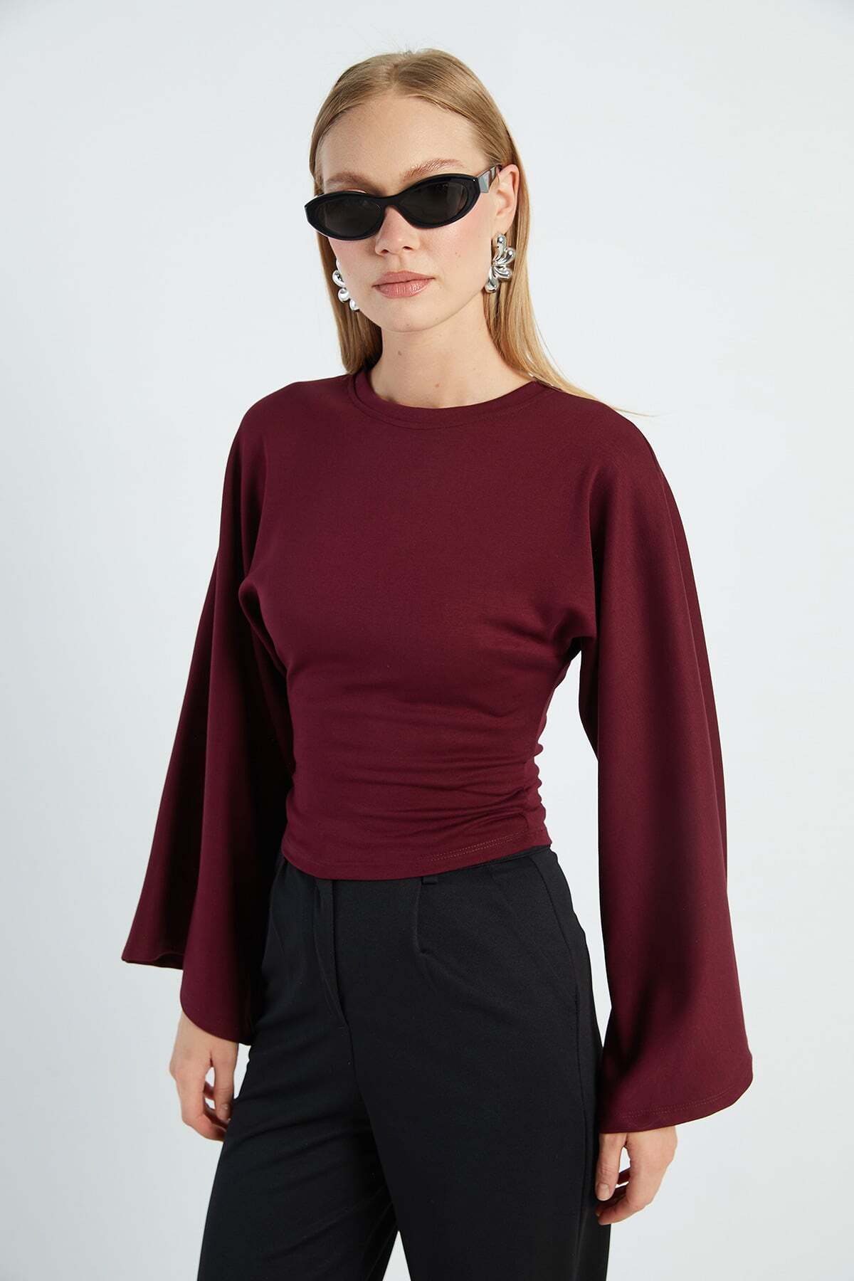 Fulla Moda Drapeli Geniş Kol Modal Bluz görsel 7