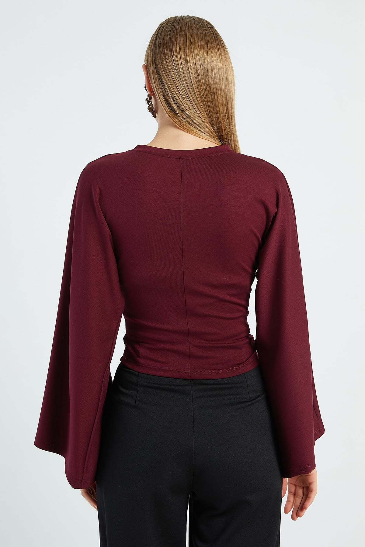 Fulla Moda Drapeli Geniş Kol Modal Bluz görsel 8