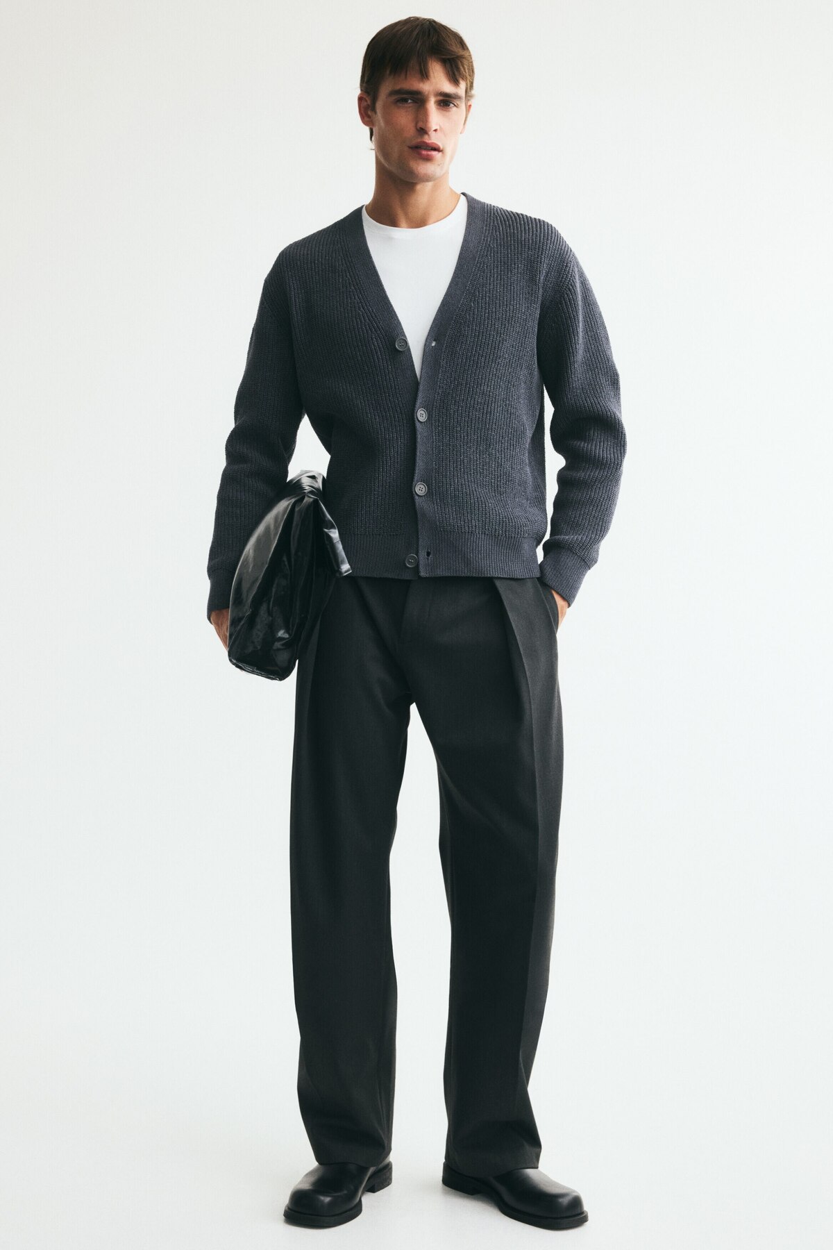 H&M Lastik Örgülü Şönil Hırka Relaxed Fit görsel 2