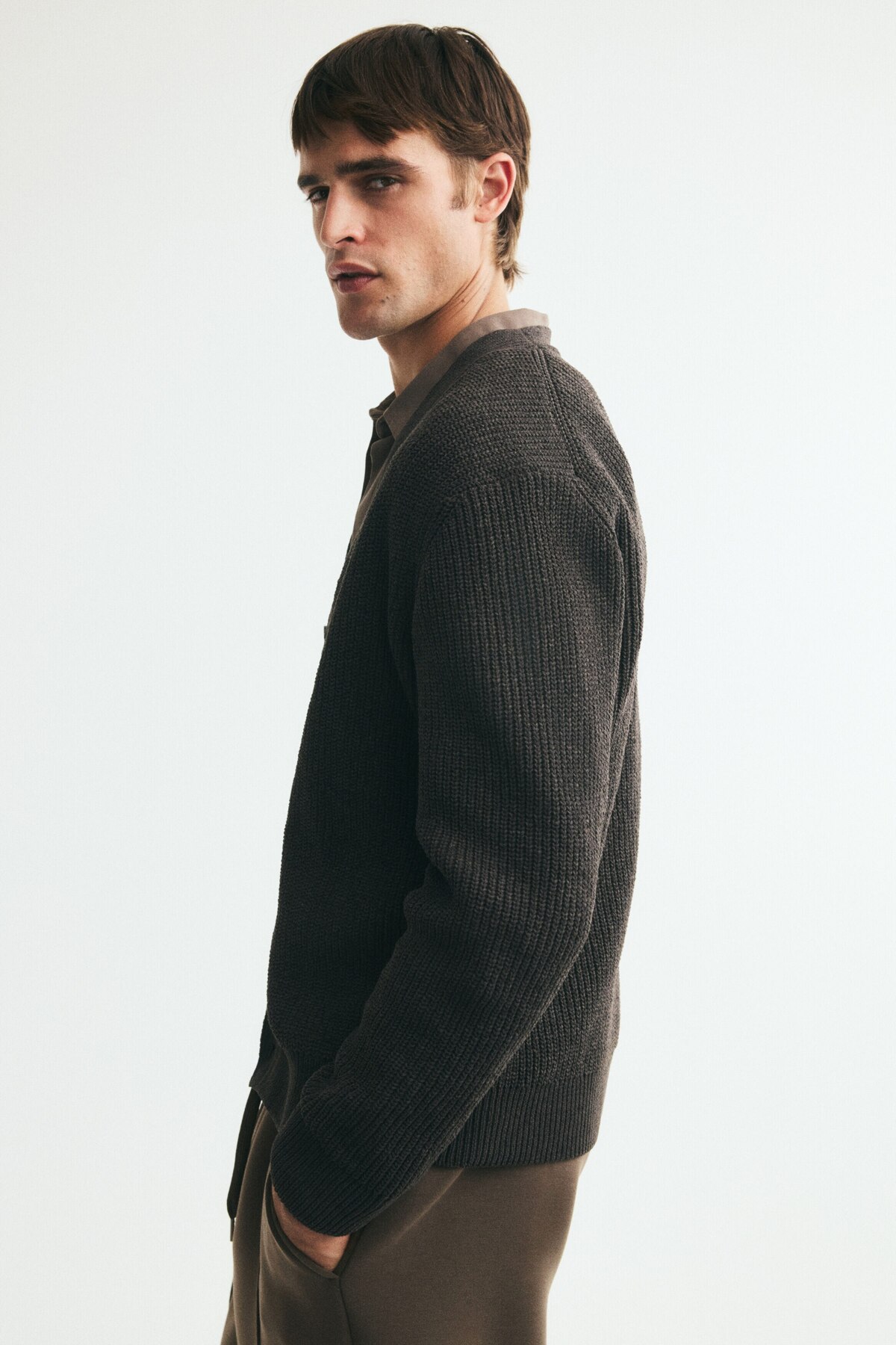 H&M Lastik Örgülü Şönil Hırka Relaxed Fit görsel 6