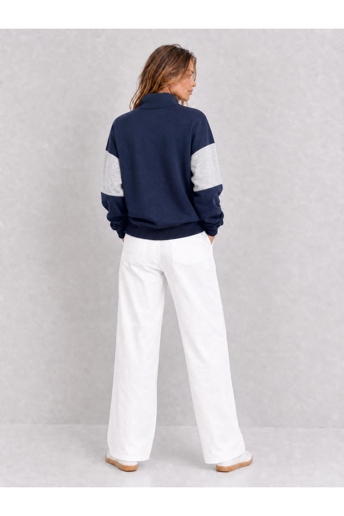 ESADE Kadın Lacivert New York Baskılı Bloklu Dik Yaka Yarım Fermuarlı Sweatshirt görsel 6
