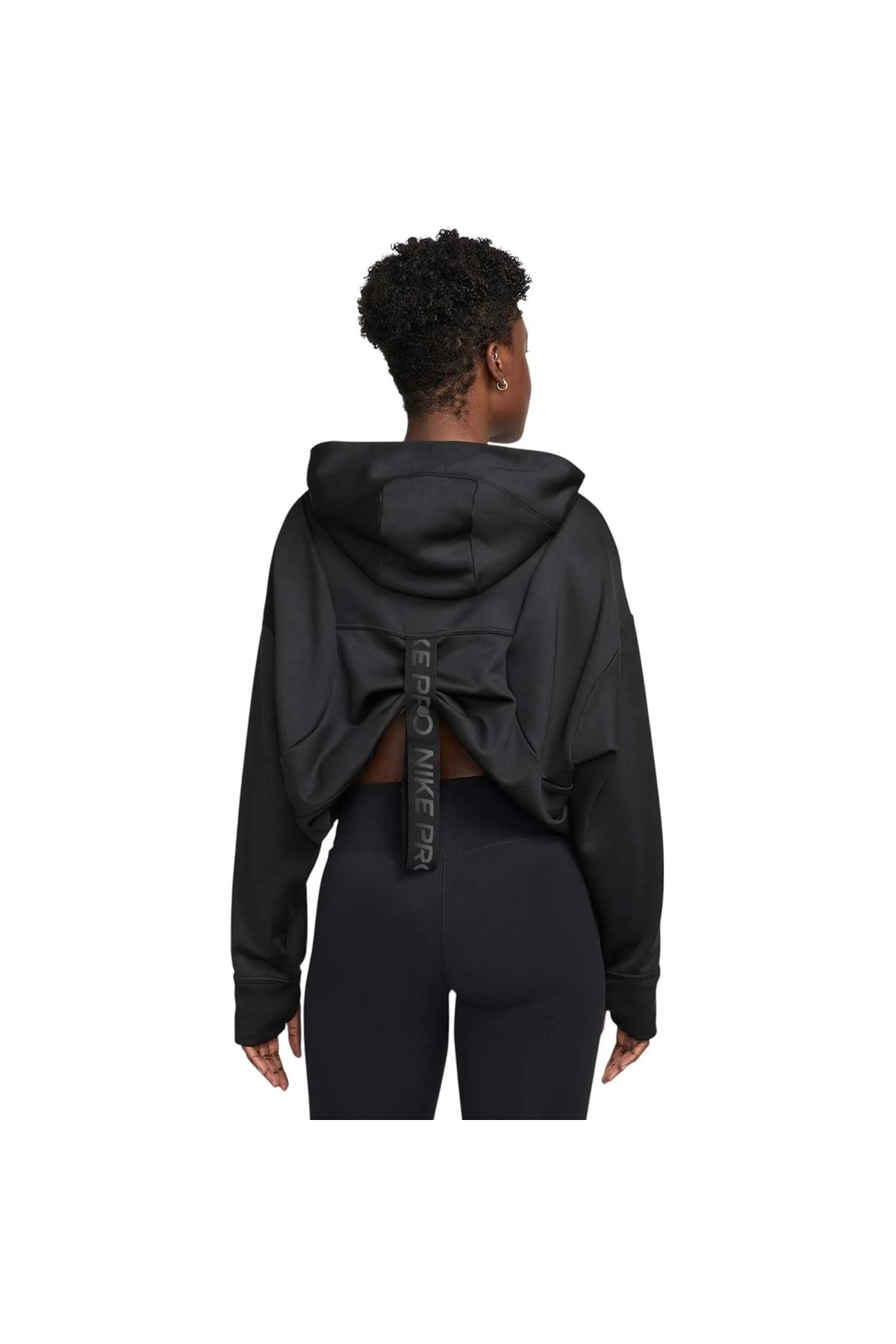Nike Pro Therma-FIT Fleece Kadın Crop Kapüşonlu Siyah Antrenman Sweatshirt | HV3600-010 görsel 6