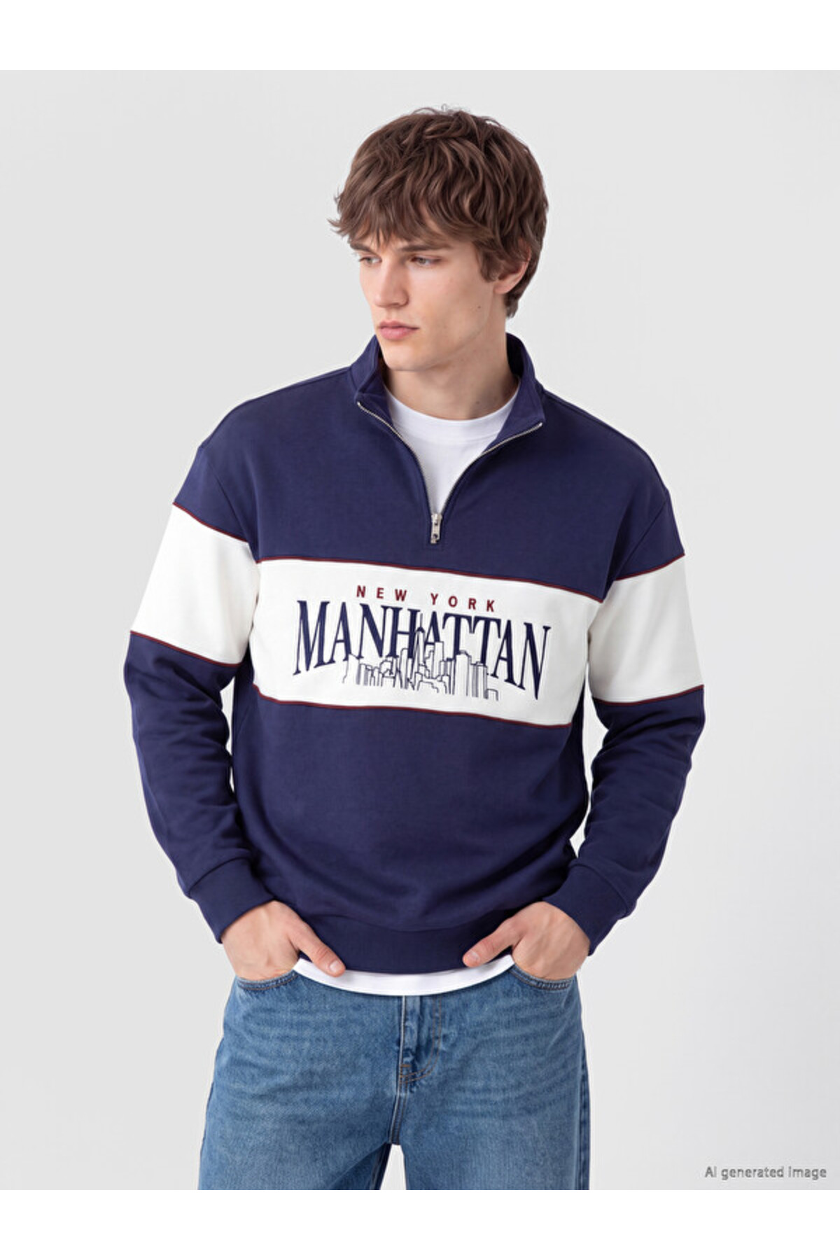 LC Waikiki Men's Thick Sweatshirt with High Collar Manhattan Print for Style Enthusiasts from Uzg Store
