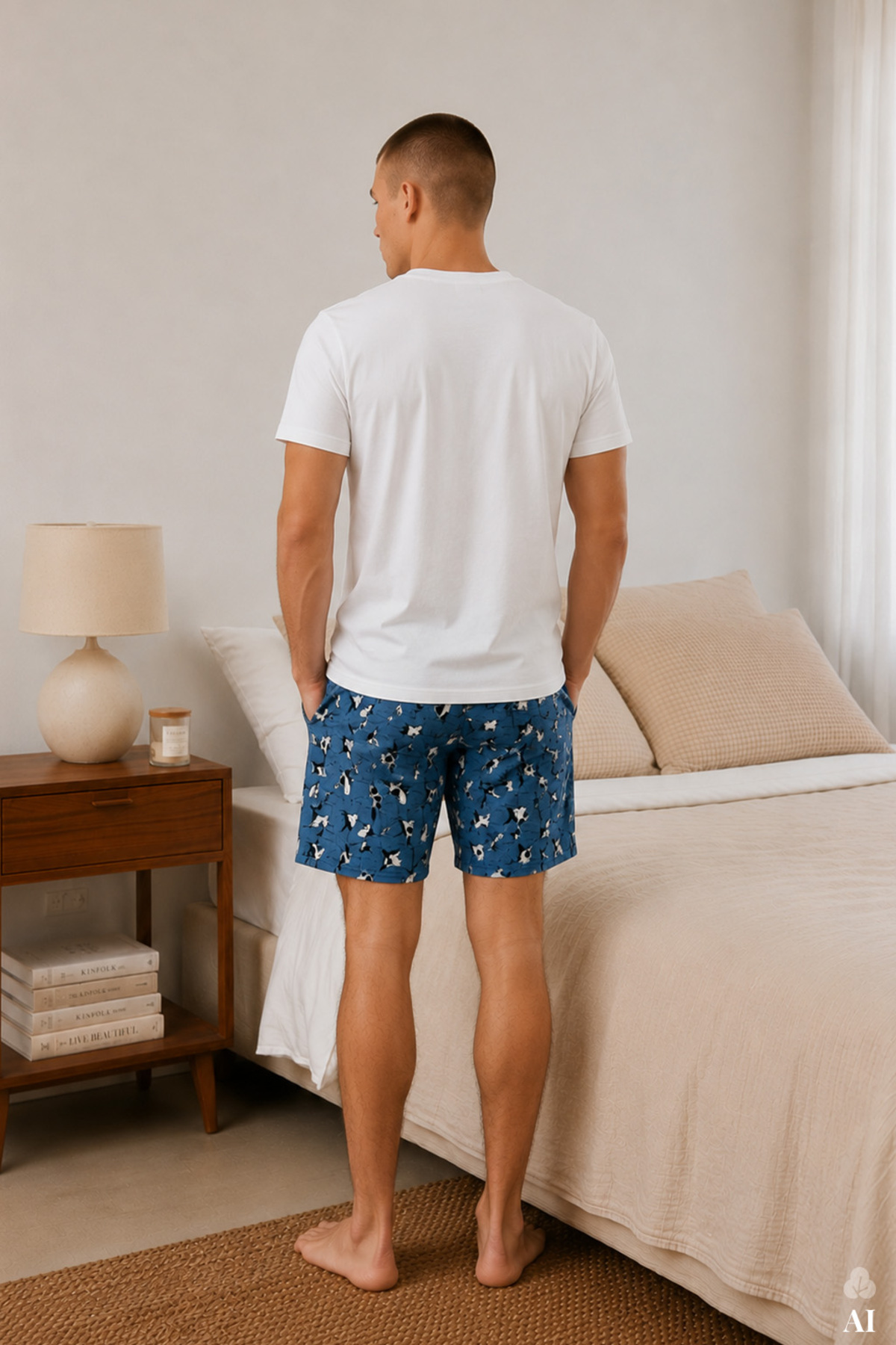koza iç giyim Erkek Pamuklu Baskılı Cepli Şortlu Pijama Takımı görsel 3