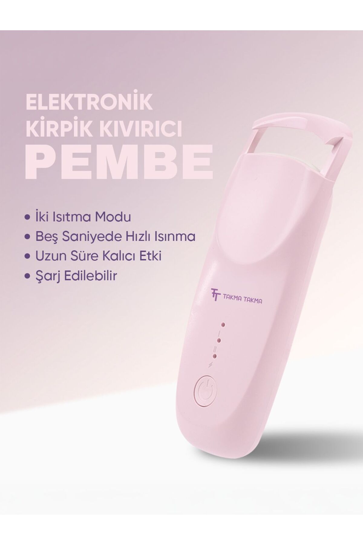 Kirpik Kıvırıcı Kirpik Şekillendirici Elektronik Isıtmalı Şarjlı – 2 Isıtma Modlu, 5 Saniyede Hızlı Pembe EKCP — صورتی
