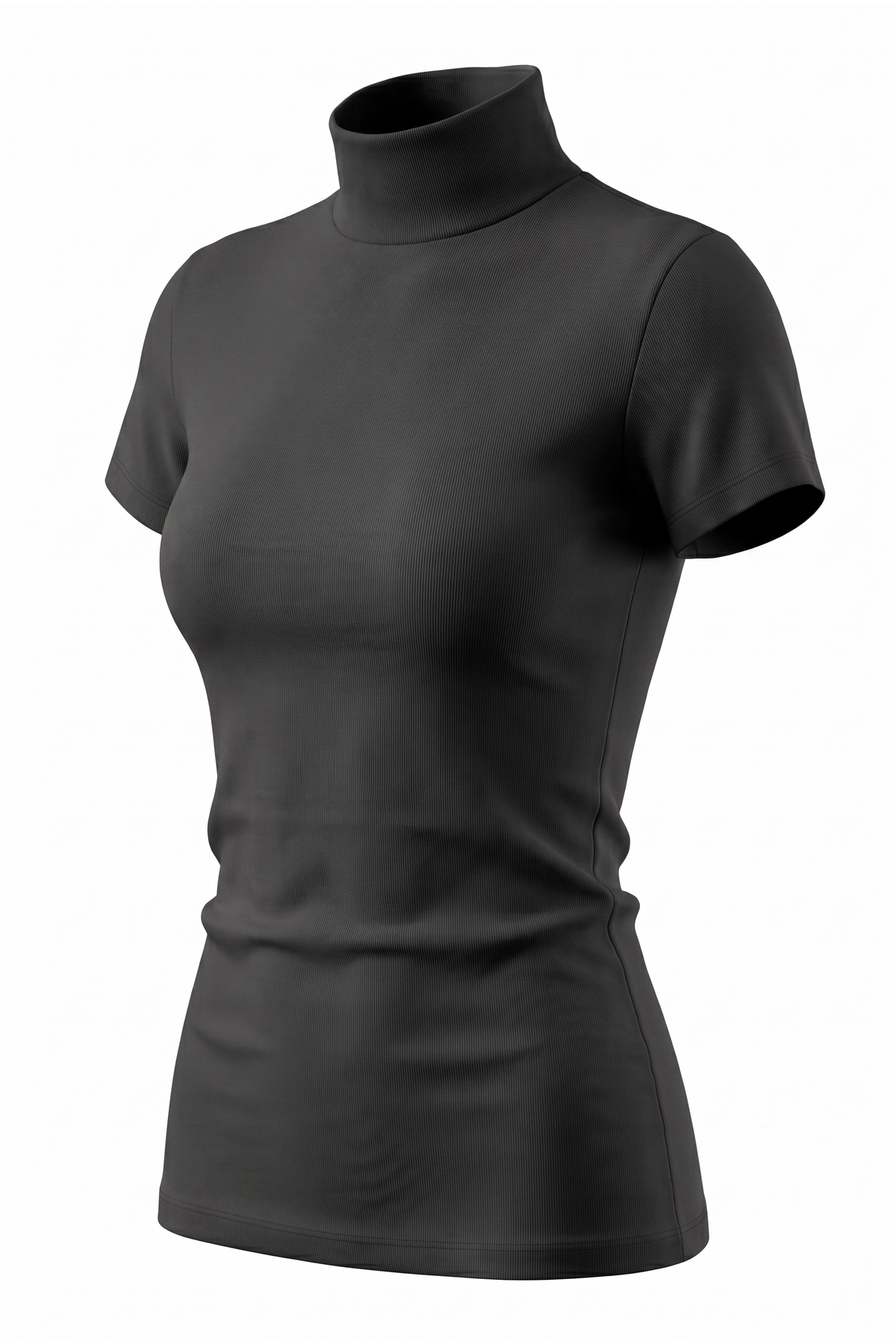 Nuzrk %100 Pamuk Ultra Soft Slim Fit Esnek Dokulu Likralı Vücuda Oturan Boğazlı Balıkçı Yaka Siyah Kadın Basic T-Shirt görsel 3