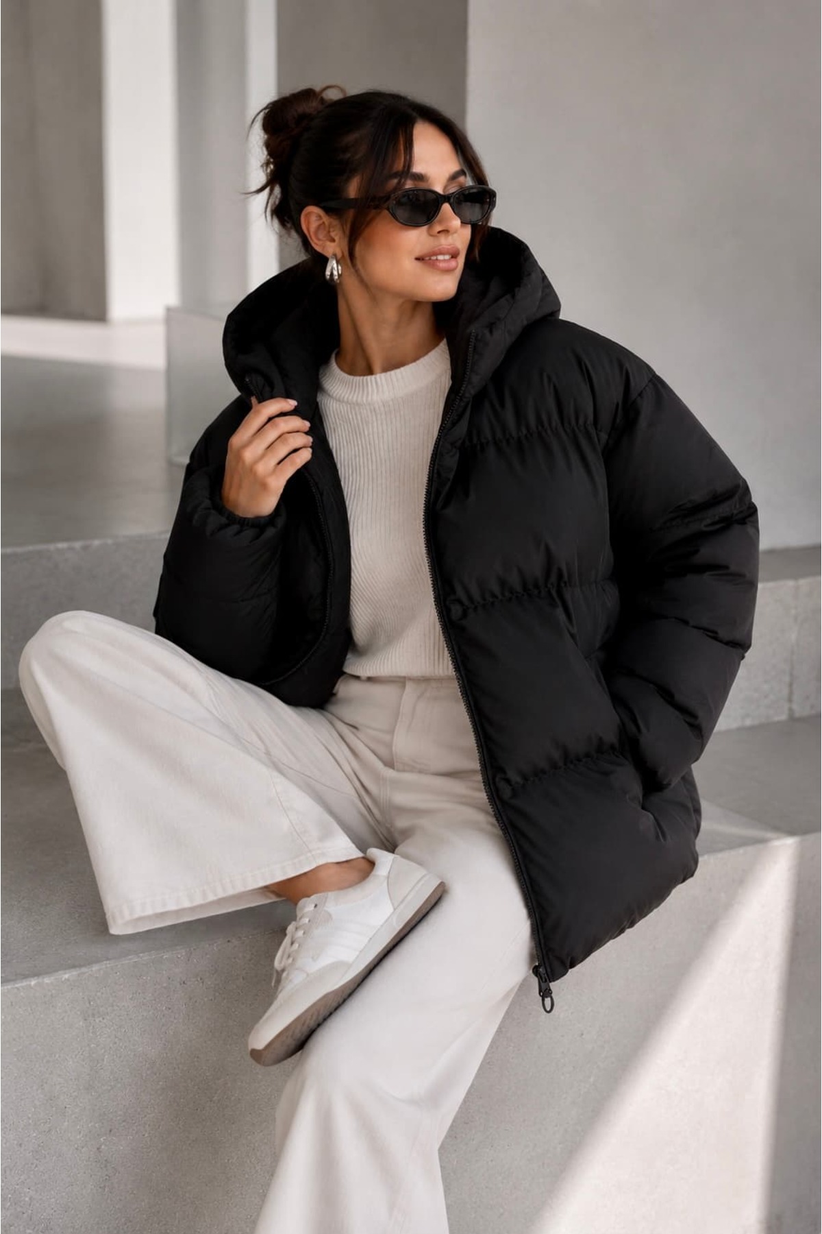 bb butik basic Oversize Kapüşonlu Şişme Mont ST3411 görsel 3