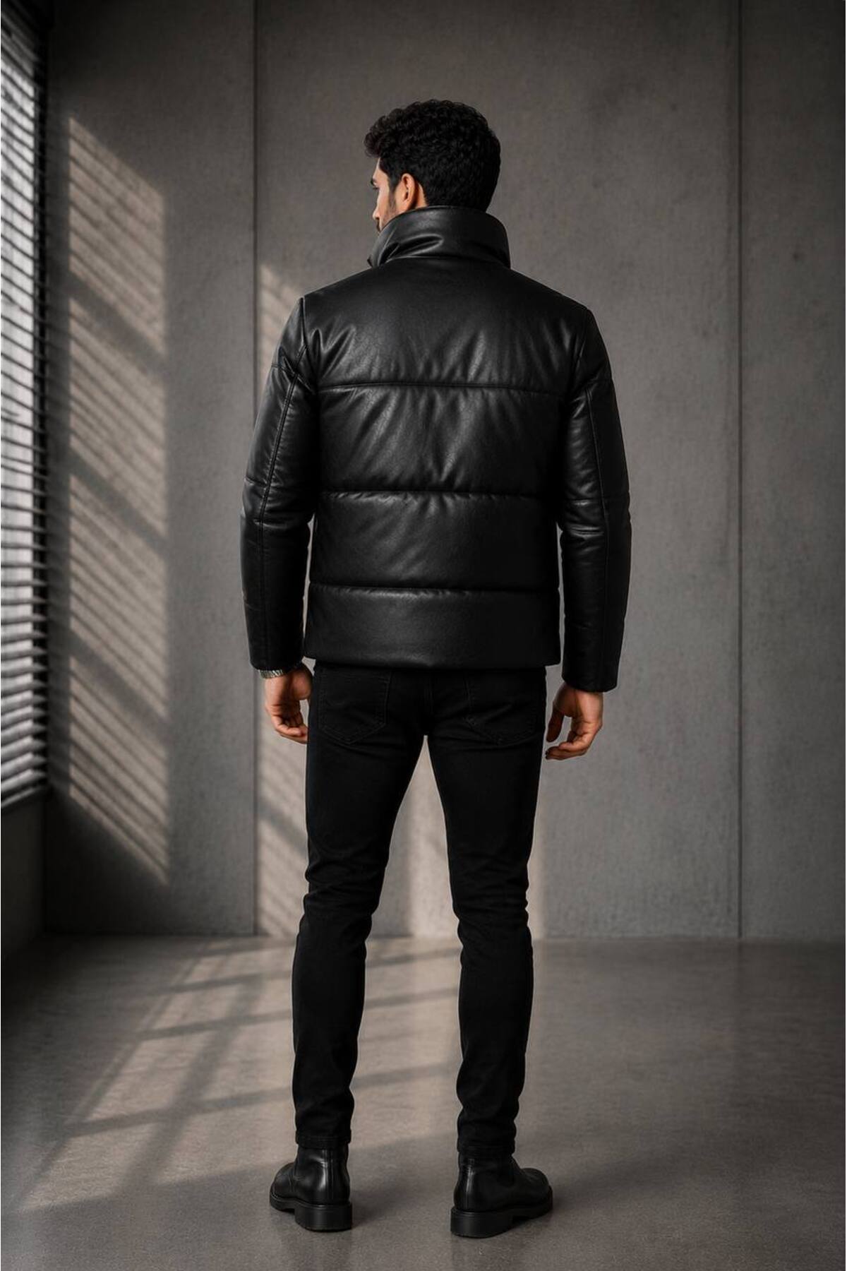 S&M CLOTHİNG Yeni Sezon Erkek Şişme Deri Mont görsel 5