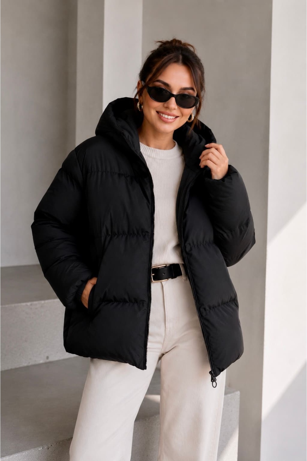 bb butik basic Oversize Kapüşonlu Şişme Mont ST3411 görsel 2