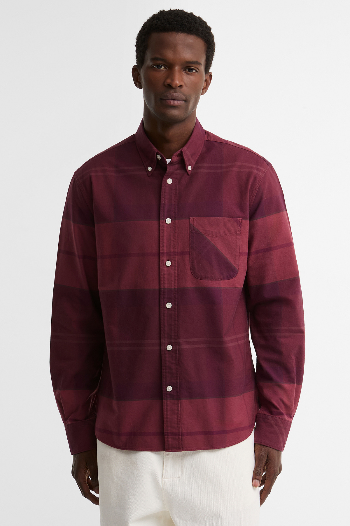پیراهن مردانه دانون اورجینال طرح چهارخانه معدنی RE55 زرشکی باربور پیراهن Barbour