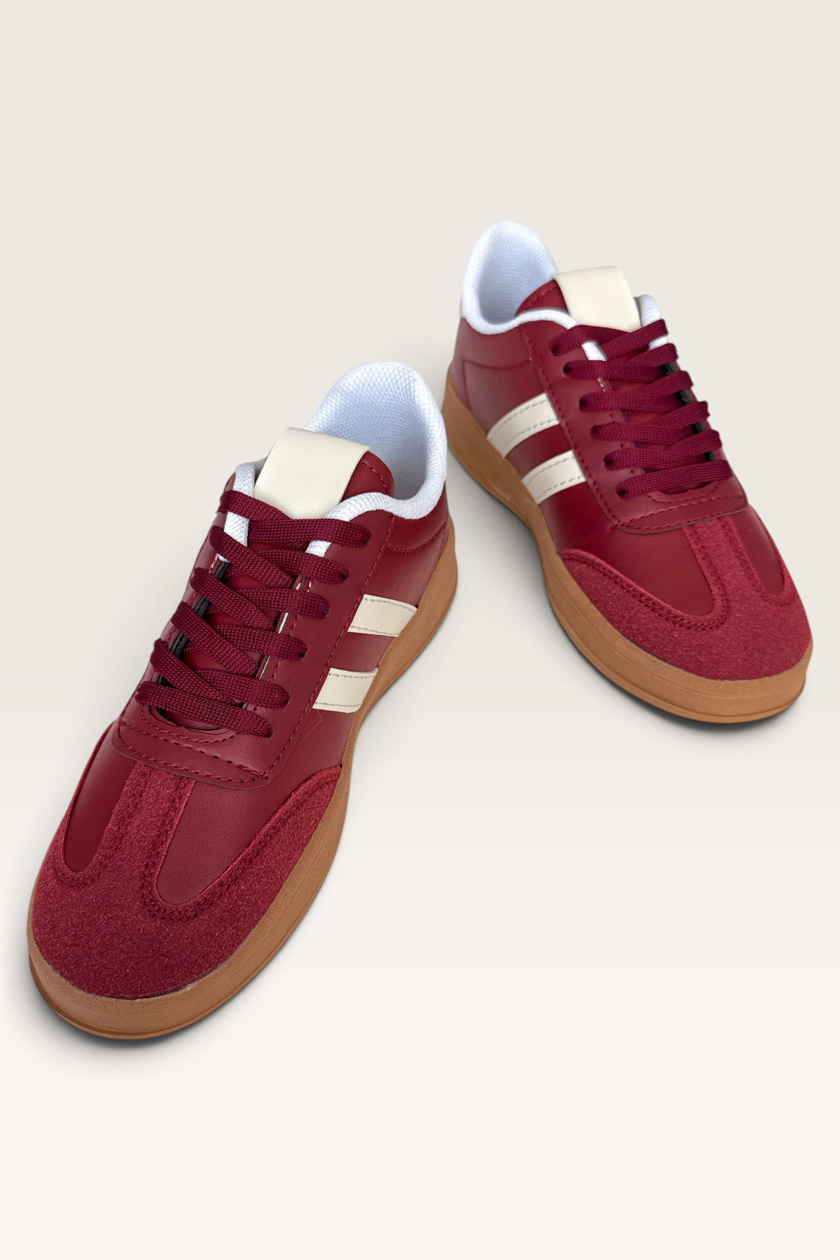 Liger Unisex Rahat Hafif Spor Ayakkabı BORDO - KREM görsel 3
