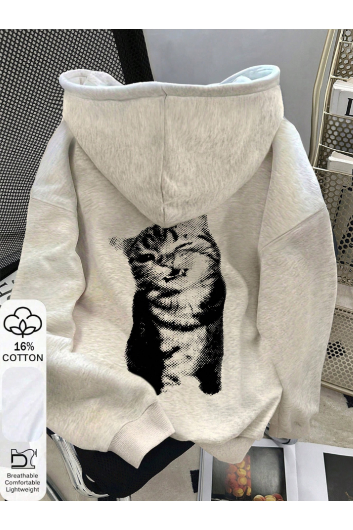 MODARİCH Unisex Kadın/Erkek FLAŞ Özel Tasarım Baskılı Oversize Pamuklu Kapüşonlu Sweatshirt