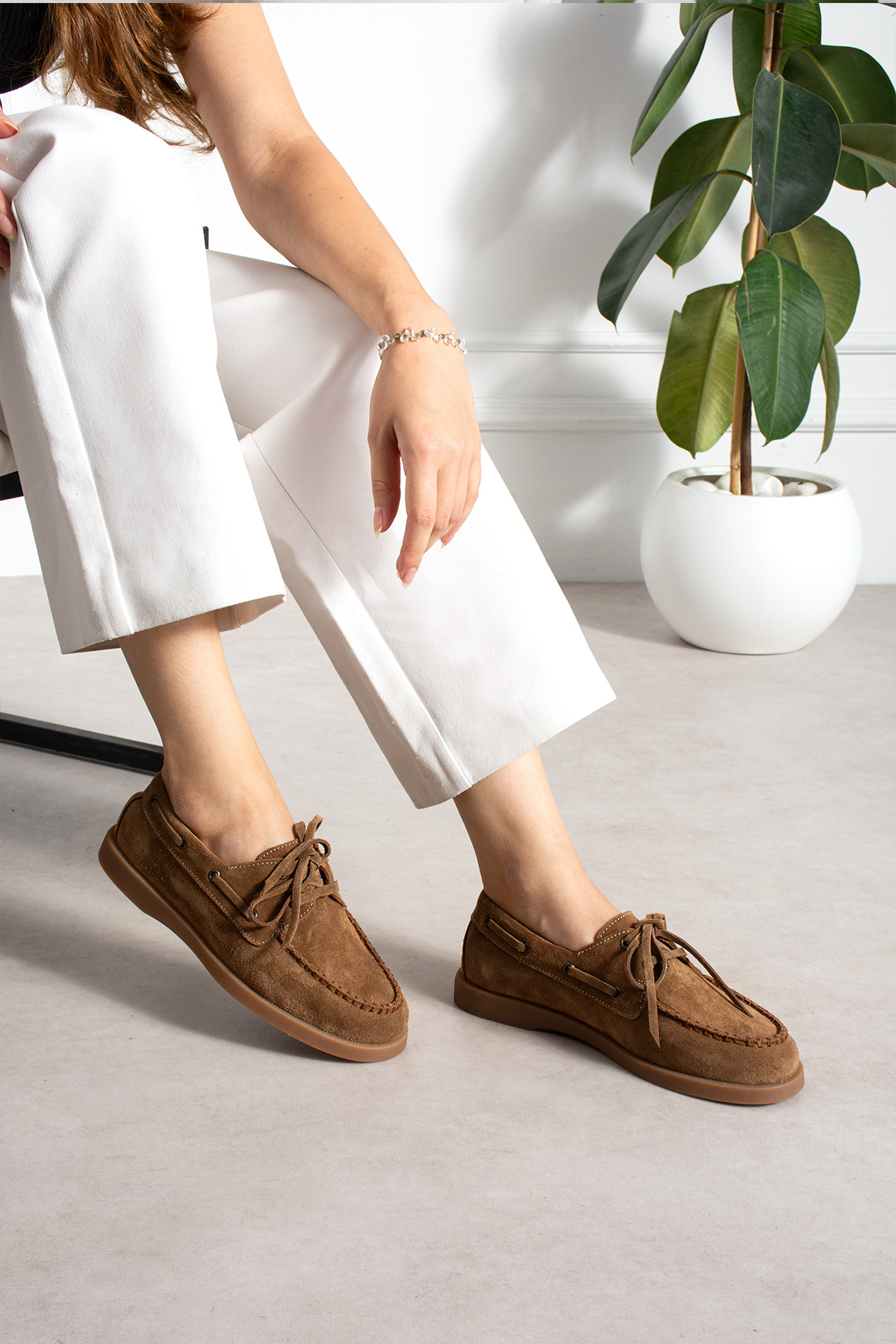 BELİSSA AYAKKABI Kadın Süet Bağcıklı Casual Loafer Ayakkabı görsel 5