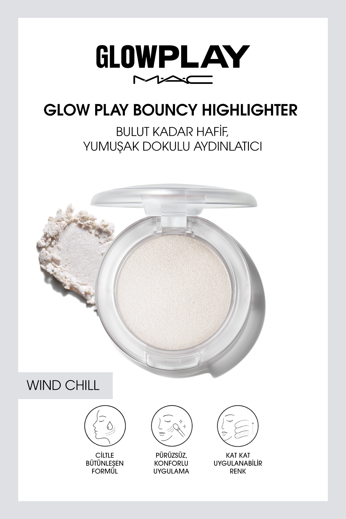 M.A.C هایلایتر فنری M·A·C Glow Play - هایلایتر با بافت نرم و نور ابری - Wind Chill — سفید 147424