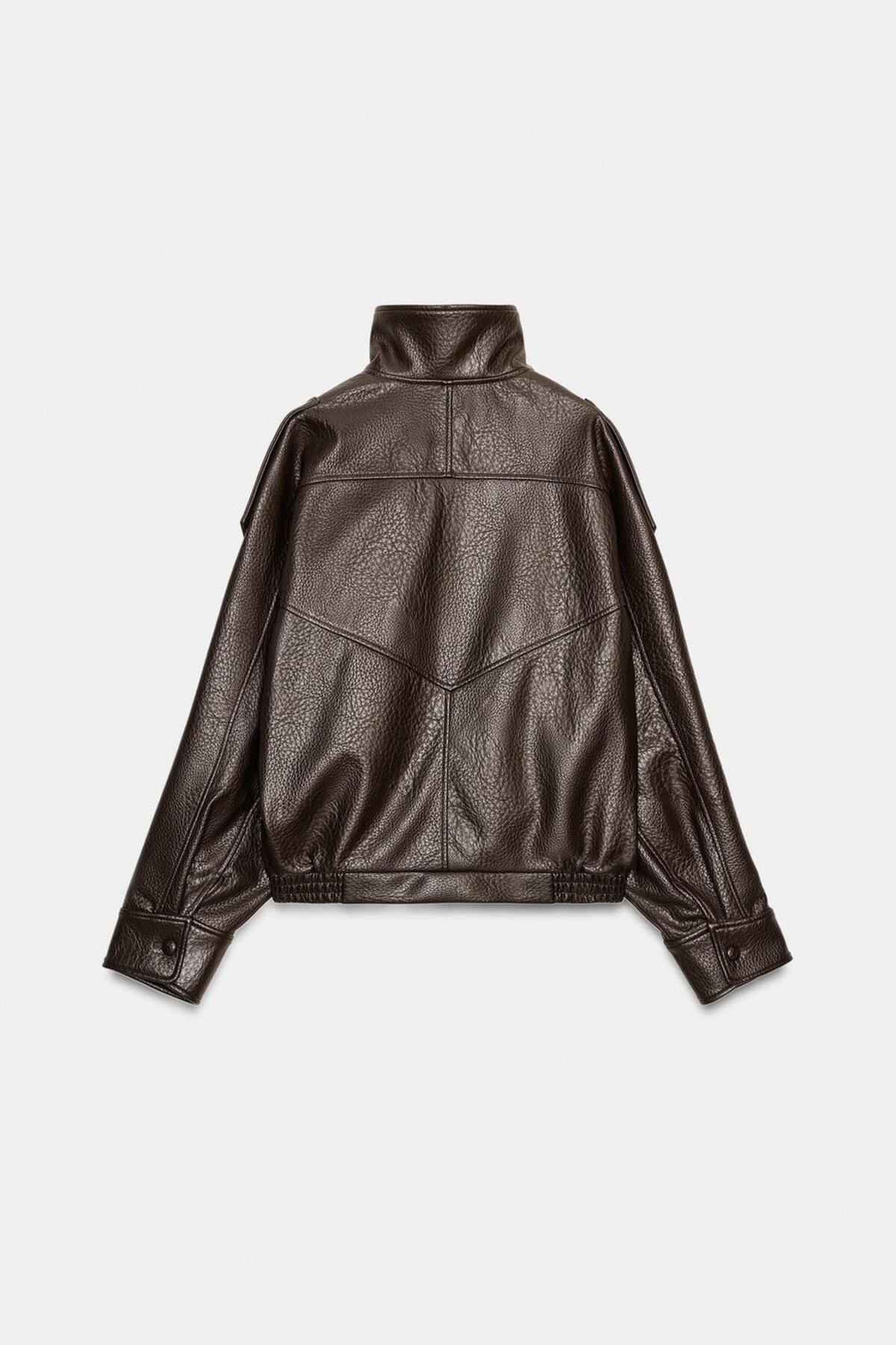 Helen Goods Yeni Sezon Kadın ZRA Oversize Dik Yaka Deri Ceket görsel 2
