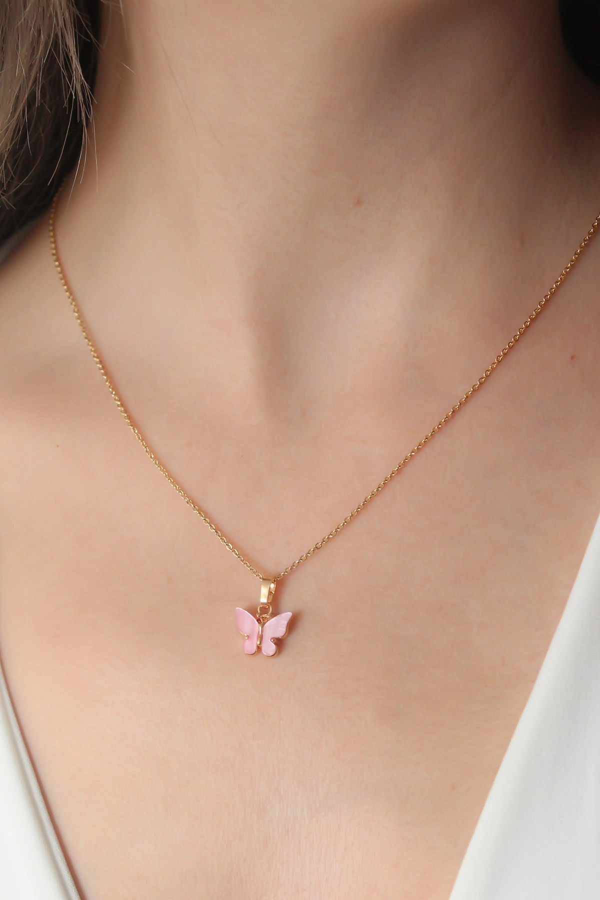 Gold Pembe Renk Figür Kadın Kolye