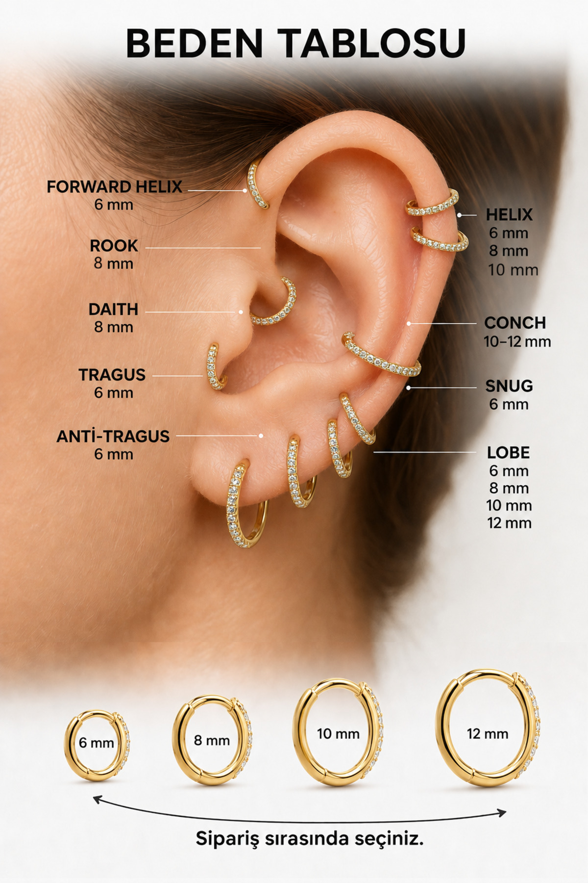 Sacce Scarves&Accessories Zirkon Taşlı Halka Piercing Tragus Helix Conch Kıkırdak Tek Adet Minimal görsel 6