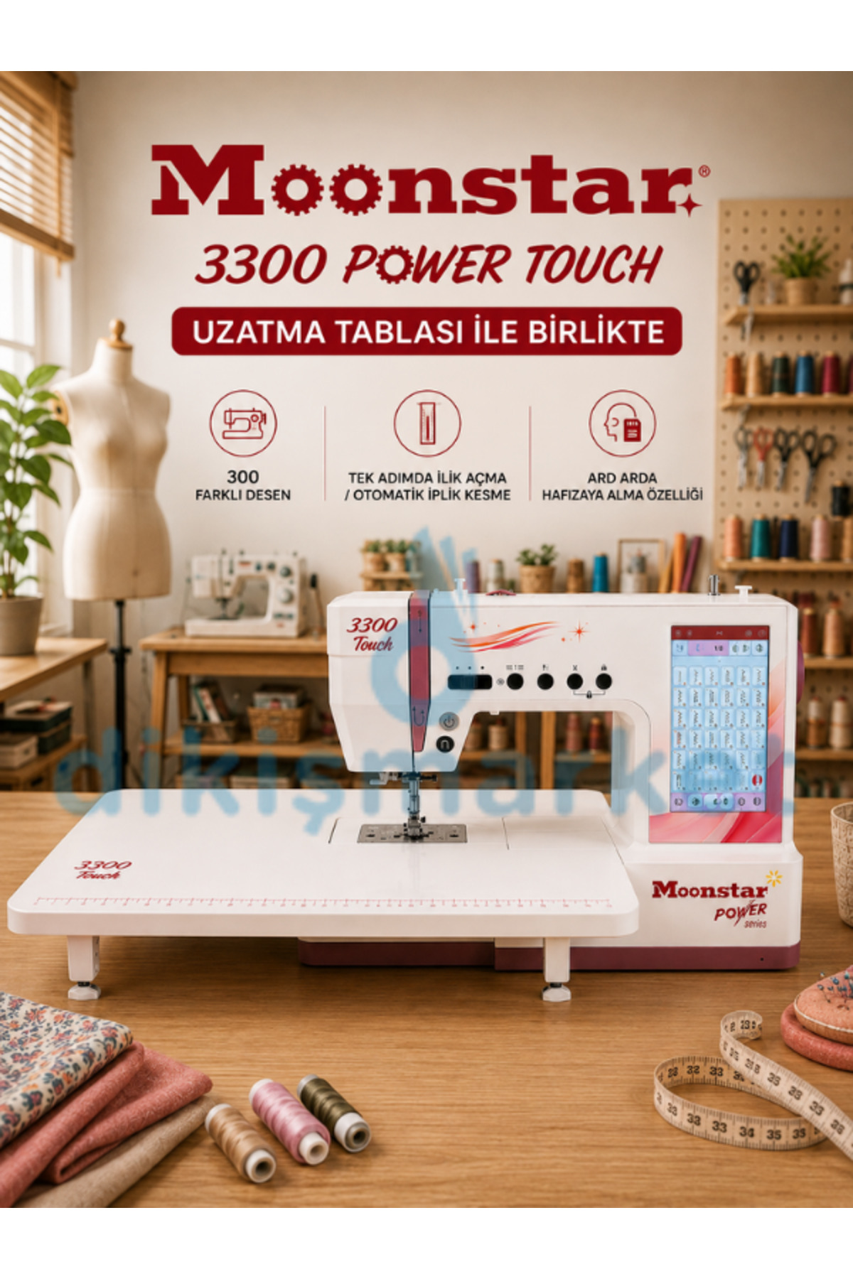 dm dikişmarket Moonstar Ev Tipi Elektronik Düz Dikiş Makinesi 300