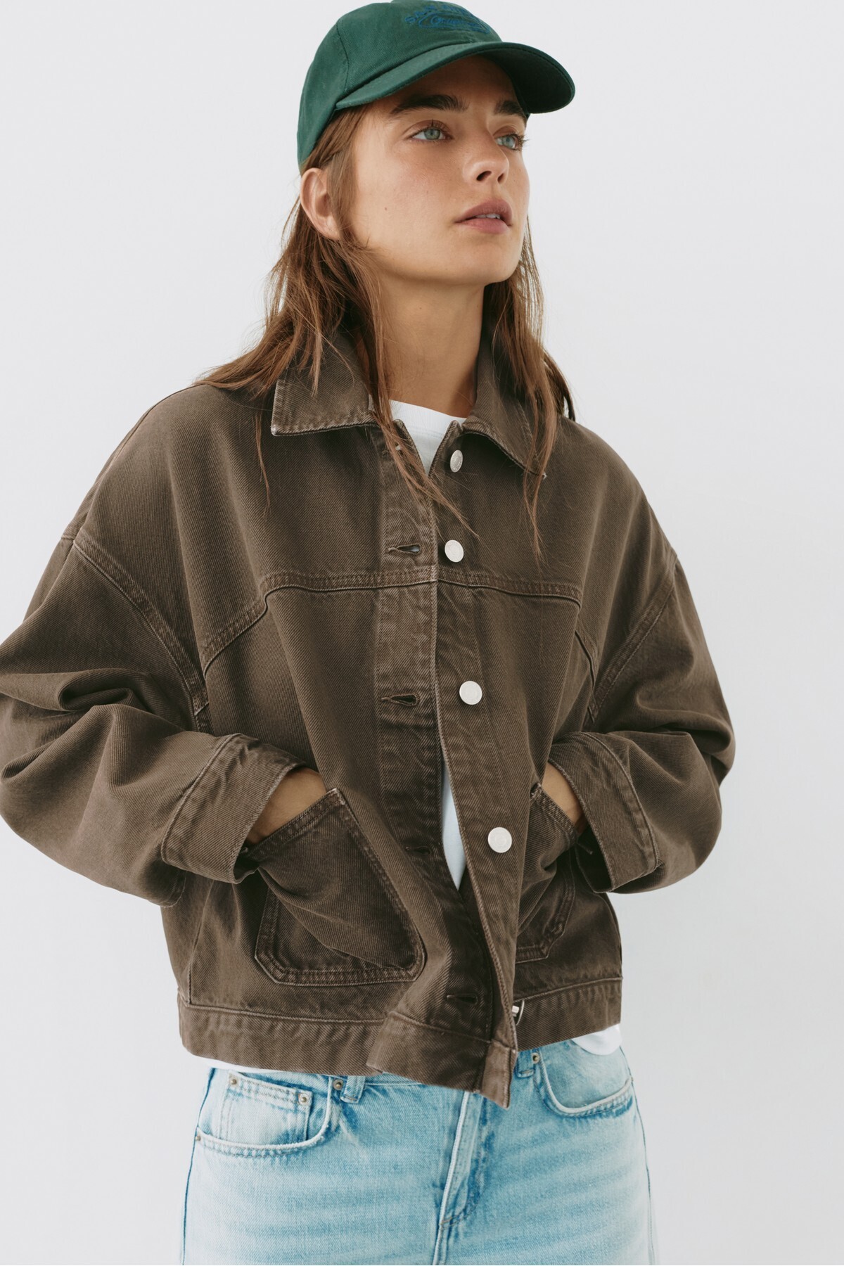 Pull & Bear Boxy kesim denim ince ceket görsel 2