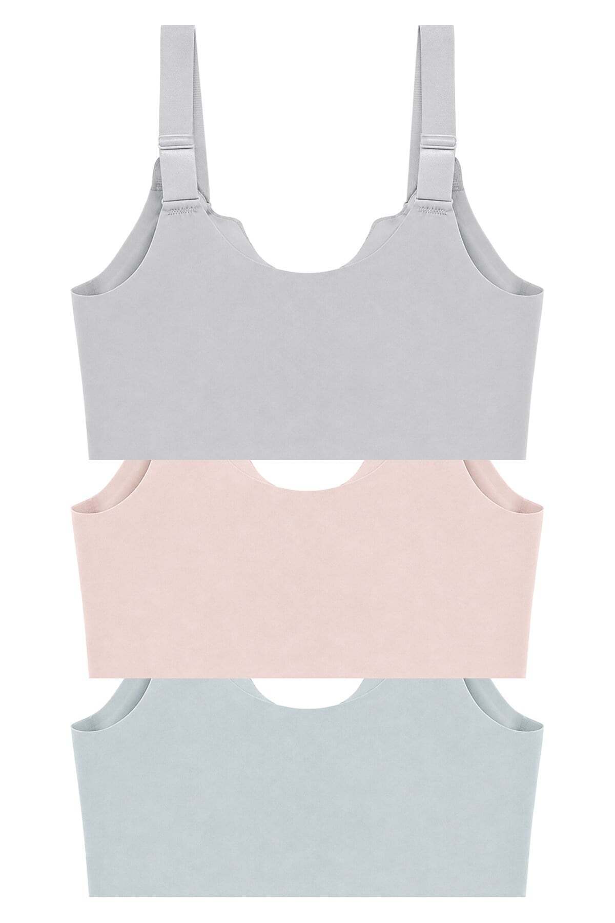 Cottonhill Seamless Bra - Larevia | Lazer Kesim Önden Düğmeli Tül Detaylı Kadın Sütyen 3'lü Paket görsel 2