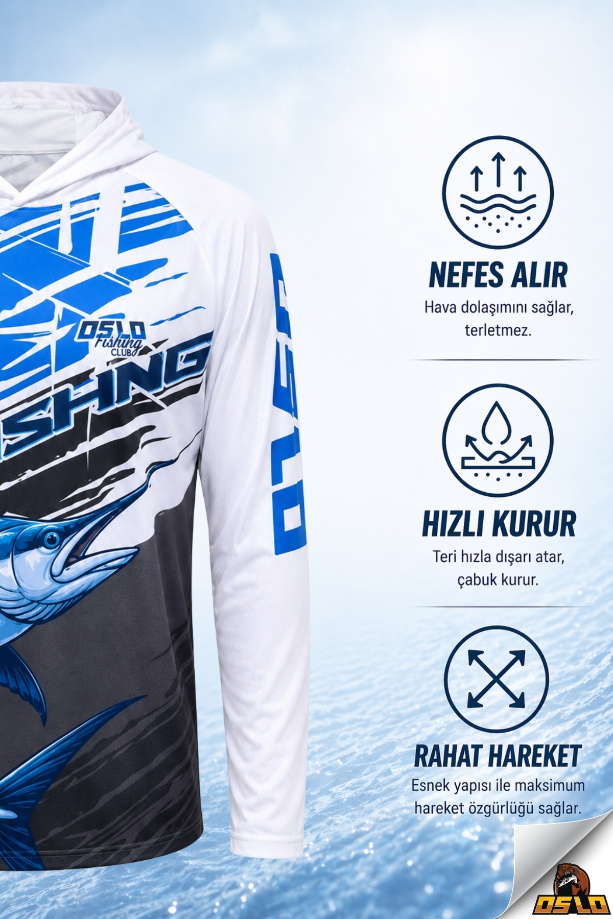 Oslo Balıkçı T-Shirt Kapüşonlu Sword Fish görsel 2
