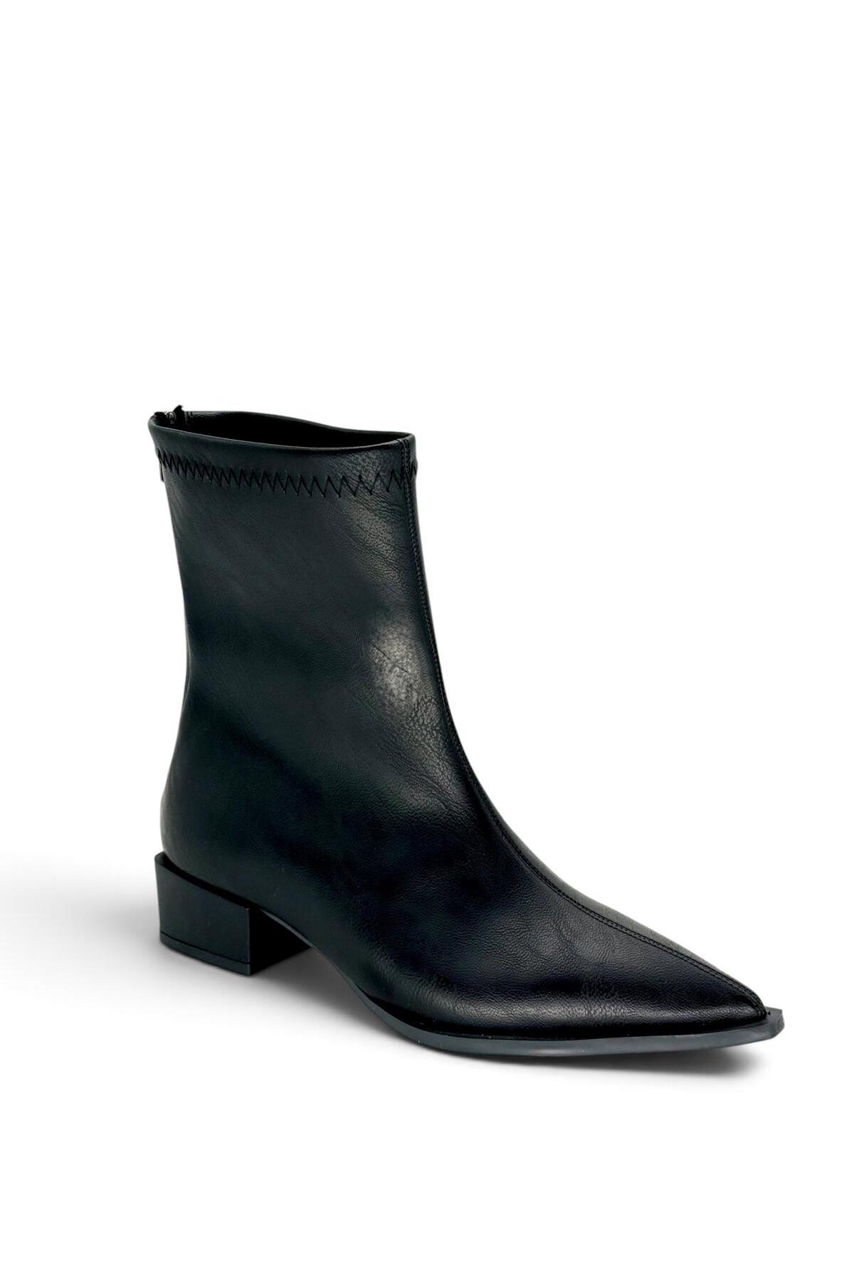 besoin shoes store Kısa Topuklu Fermuarlı Kaymaz Taban Bot Siyah 3 cm görsel 7