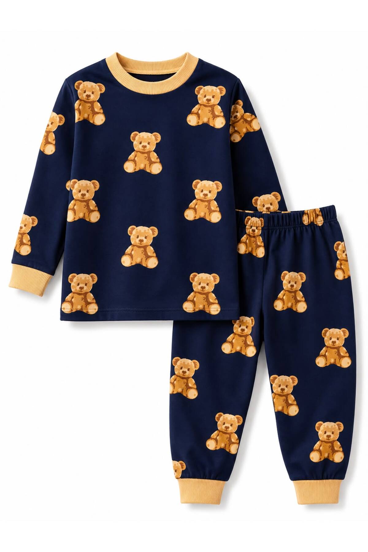 Oz Baby Süet Ayıcık Baskılı Unisex Kız Erkek Bebek Çocuk Takımı Mevsimlik Alt Üst 1-5 Yaş