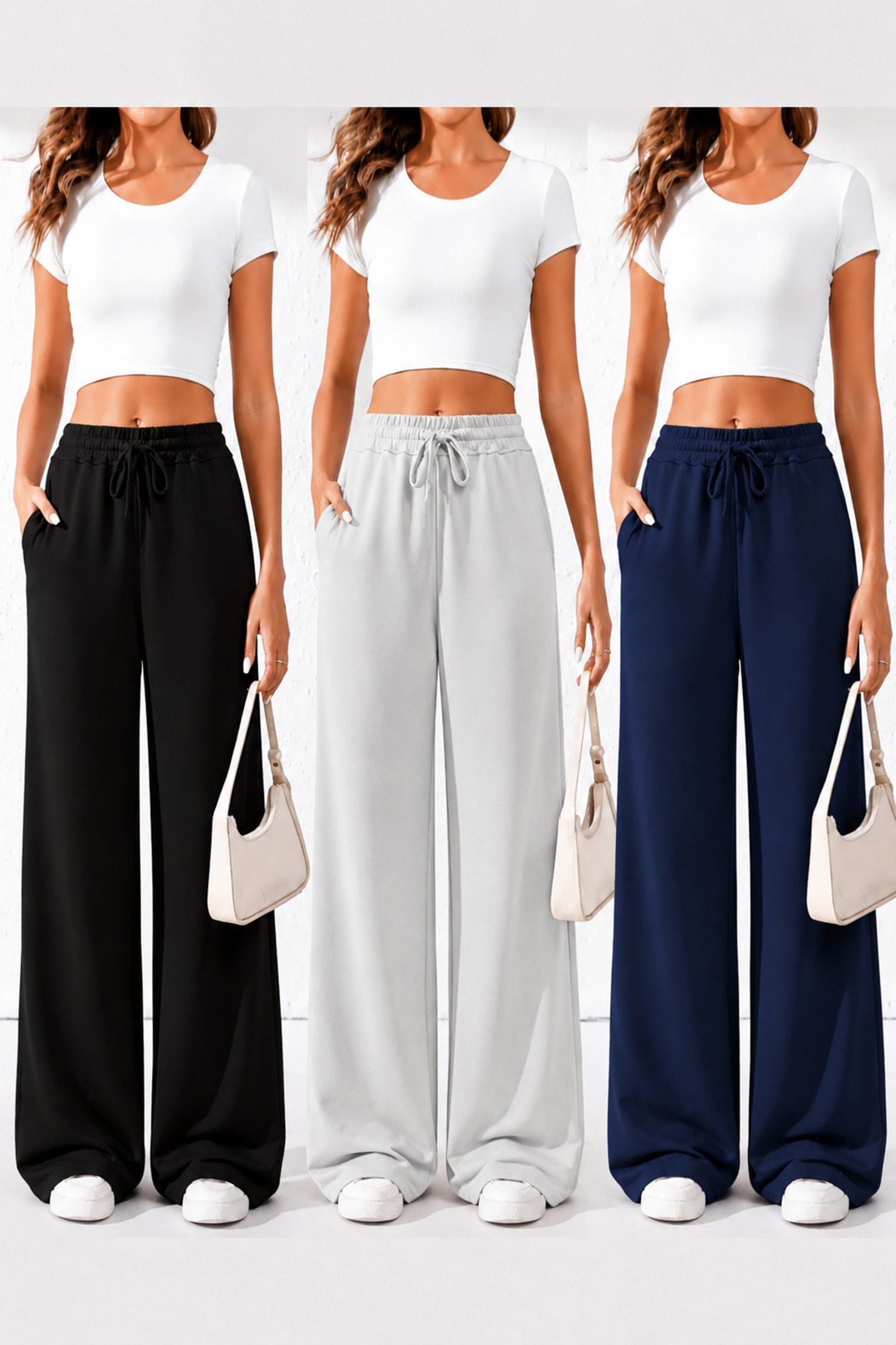 modlux 3'lü Kadın Siyah Gri Lacivert Oversize Eşofman Altı