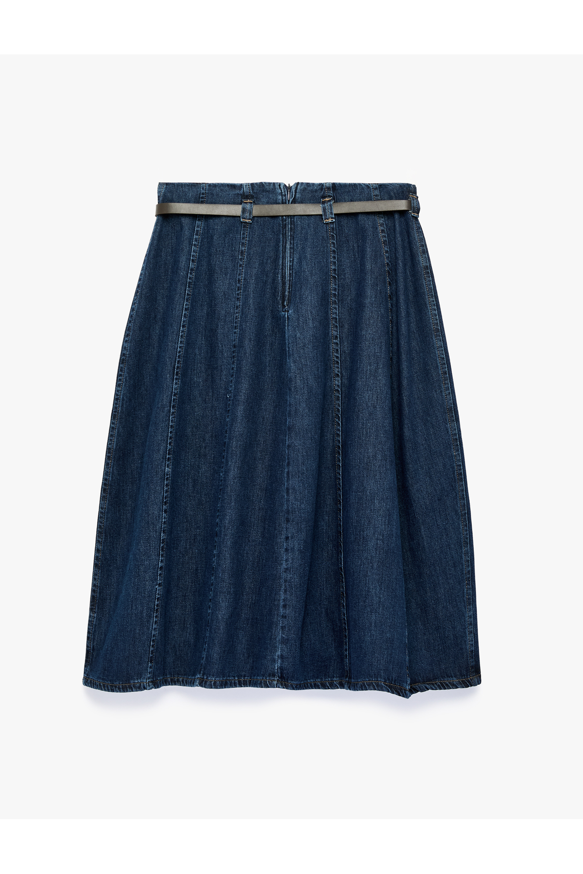 Koton Kemerli Volanlı Normal Bel Rahat Kalıp Pamuklu Denim Midi Etek görsel 2