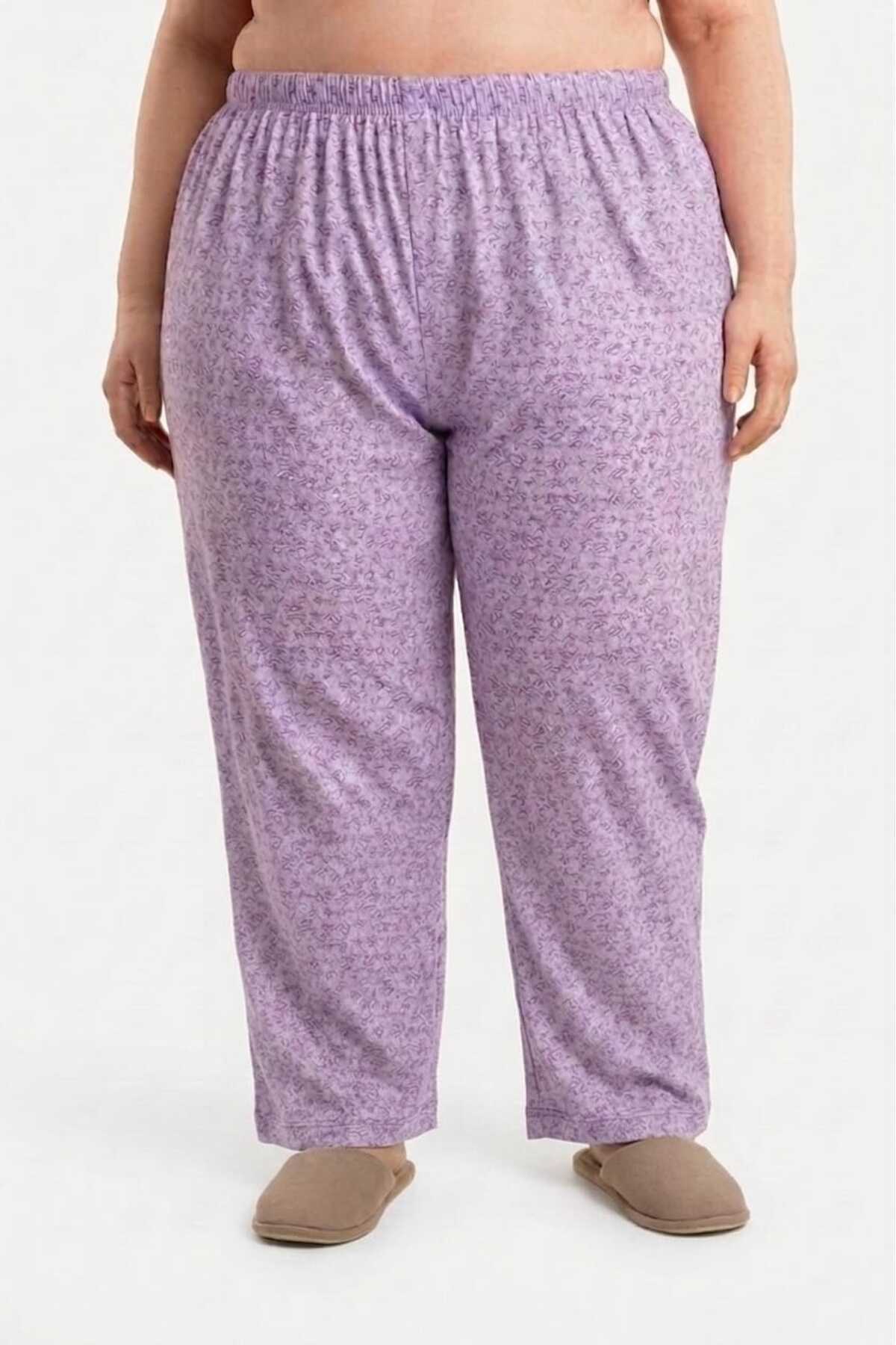 enmodaiçgiyim 5'li Paket %100 Pamuklu Büyük Beden Kadın Pijama Altı | Çiçek Desenli Rahat Anne - Babaanne Pijaması | Uyku Bandı Hediyeli görsel 3