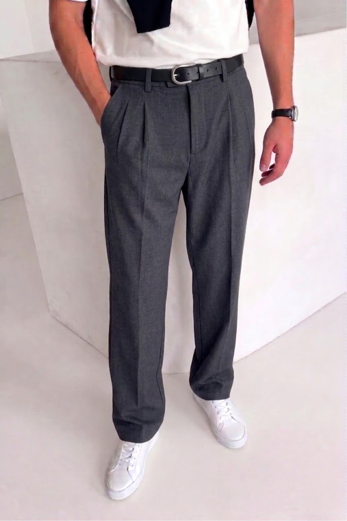 Erkek Baggy Fit Beli Lastikli Pileli Bol Kesim Kumaş Pantolon — فلزی GMN-PİLELİ2