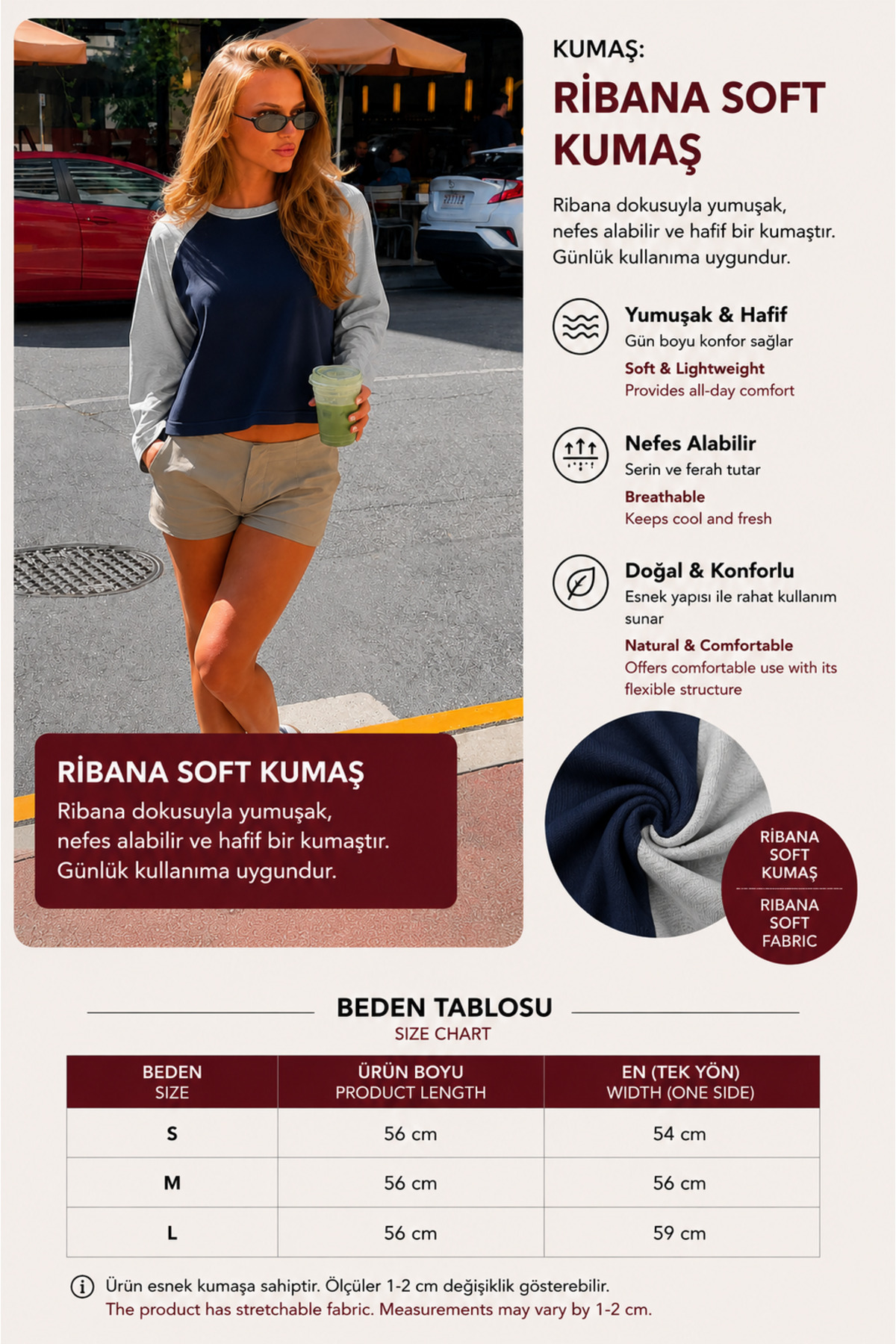 ÖZ PAMUK Kadın Soft Şardonlu Kumaş Bisiklet Yaka Reglan Kol Uzun Kollu Sweatshirt görsel 5